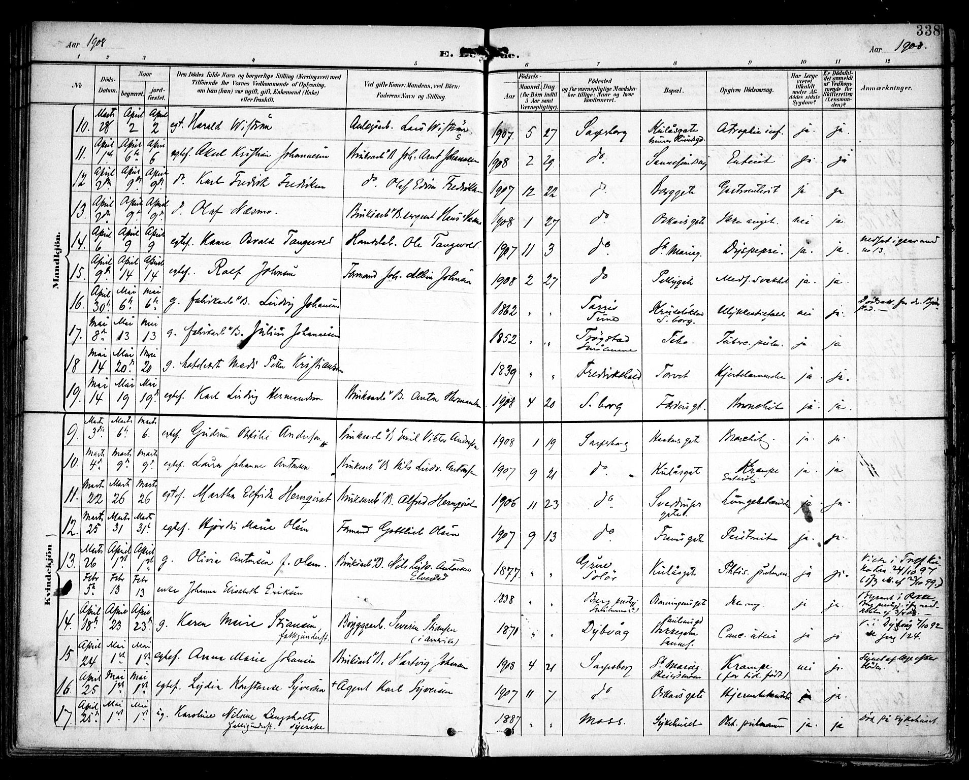 Sarpsborg prestekontor Kirkebøker, AV/SAO-A-2006/F/Fa/L0006: Parish register (official) no. 6, 1900-1909, p. 338