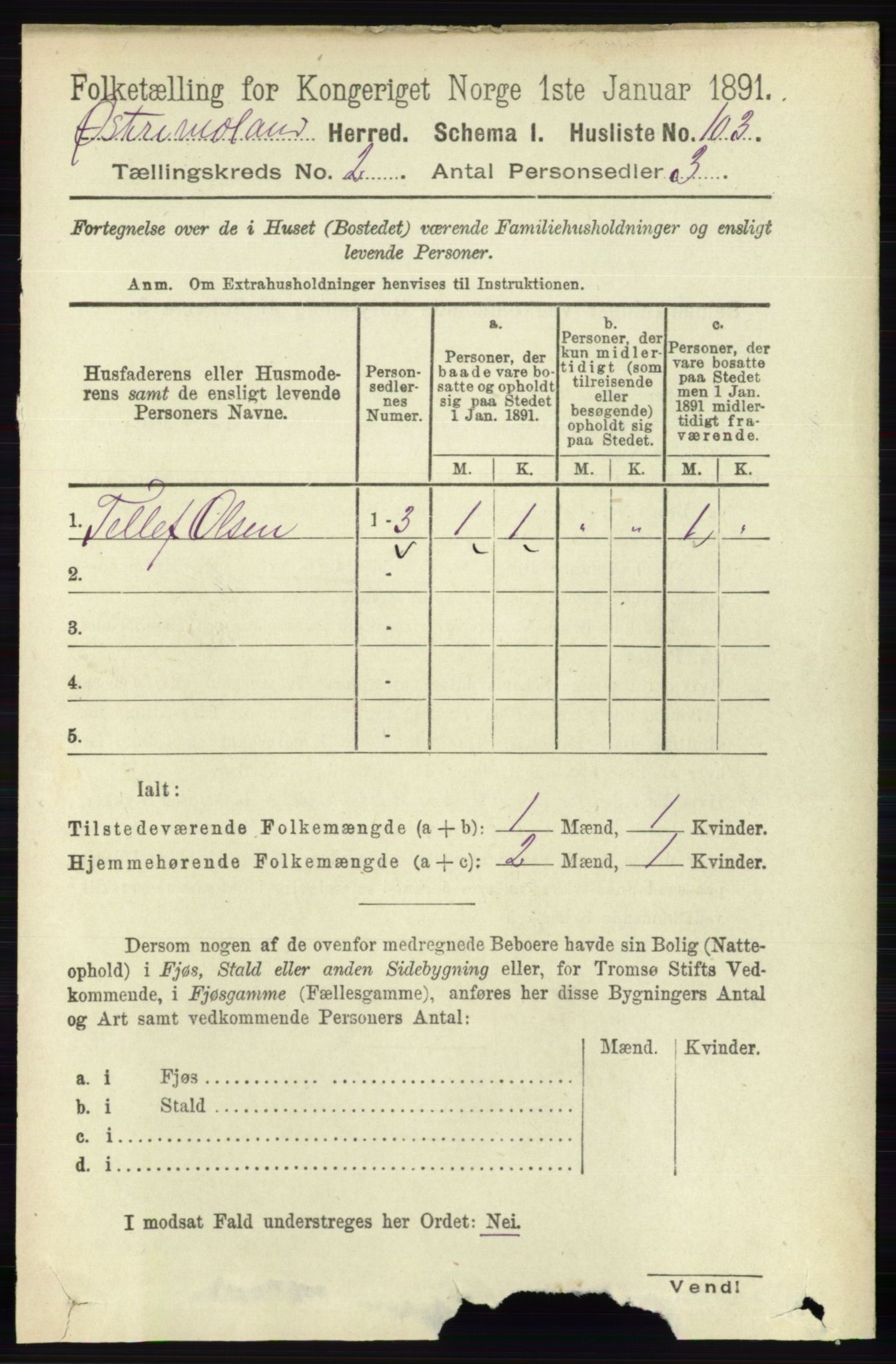 RA, 1891 census for 0918 Austre Moland, 1891, p. 670