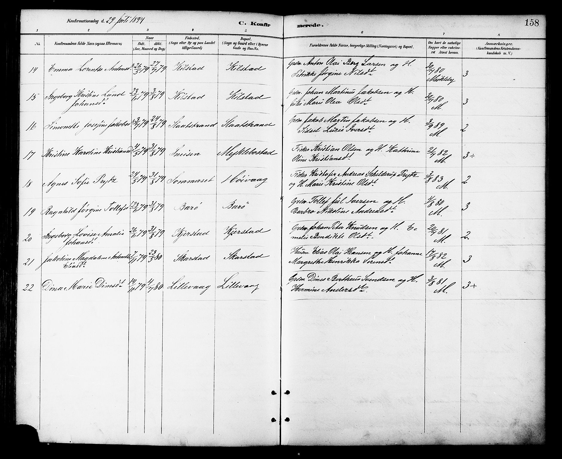 Ministerialprotokoller, klokkerbøker og fødselsregistre - Nordland, AV/SAT-A-1459/872/L1035: Parish register (official) no. 872A10, 1884-1896, p. 158