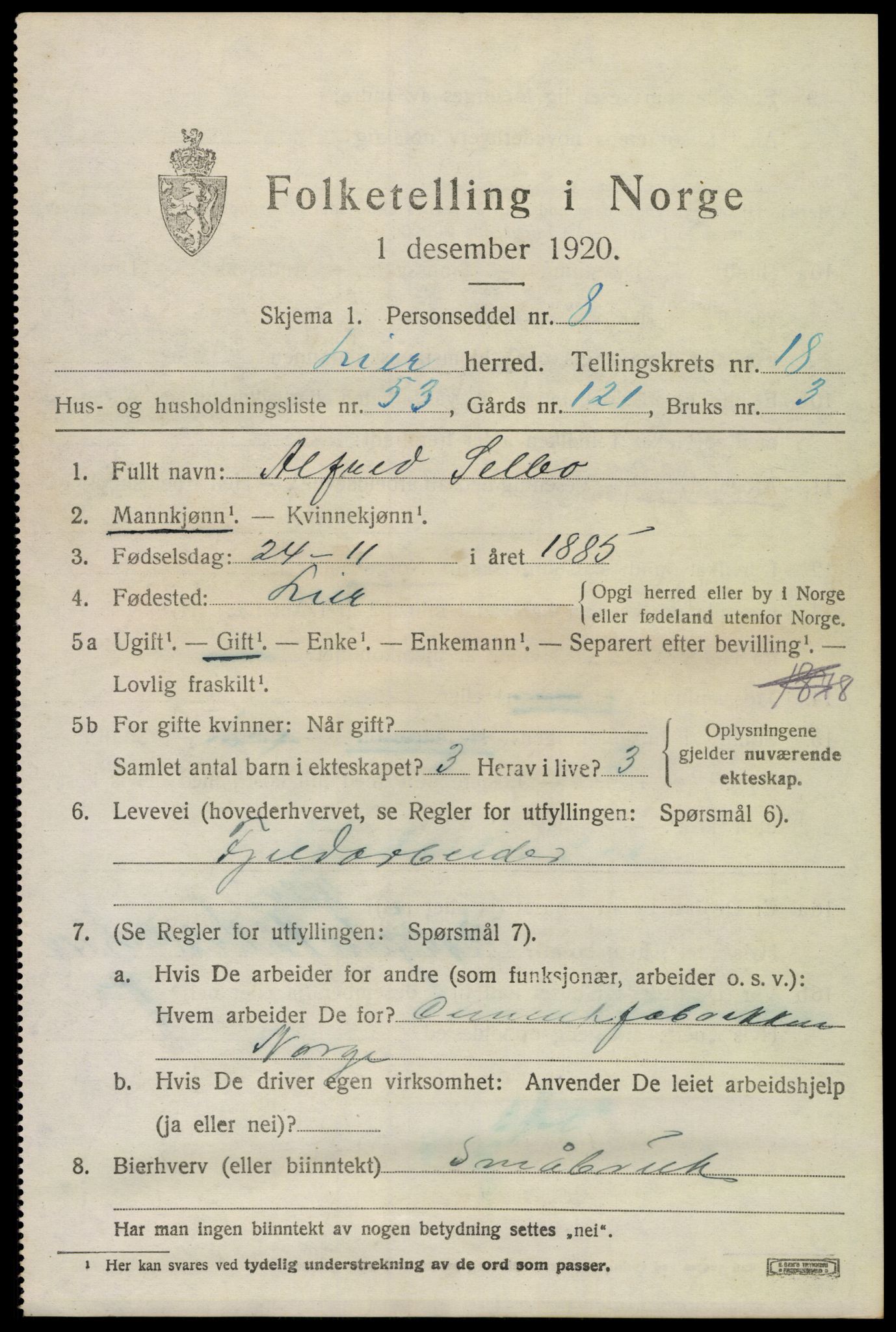 SAKO, 1920 census for Lier, 1920, p. 26112