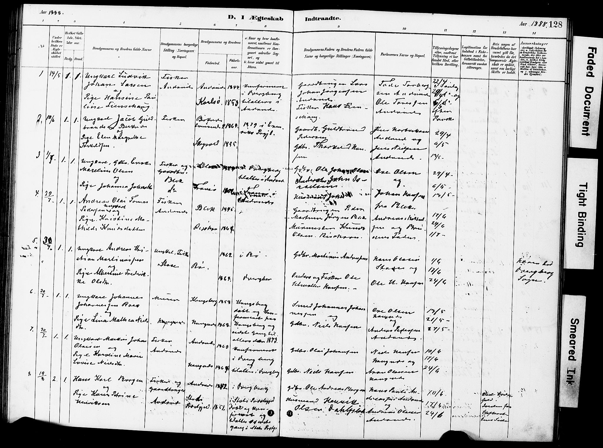 Ministerialprotokoller, klokkerbøker og fødselsregistre - Nordland, AV/SAT-A-1459/899/L1448: Parish register (copy) no. 899C03, 1887-1902, p. 128