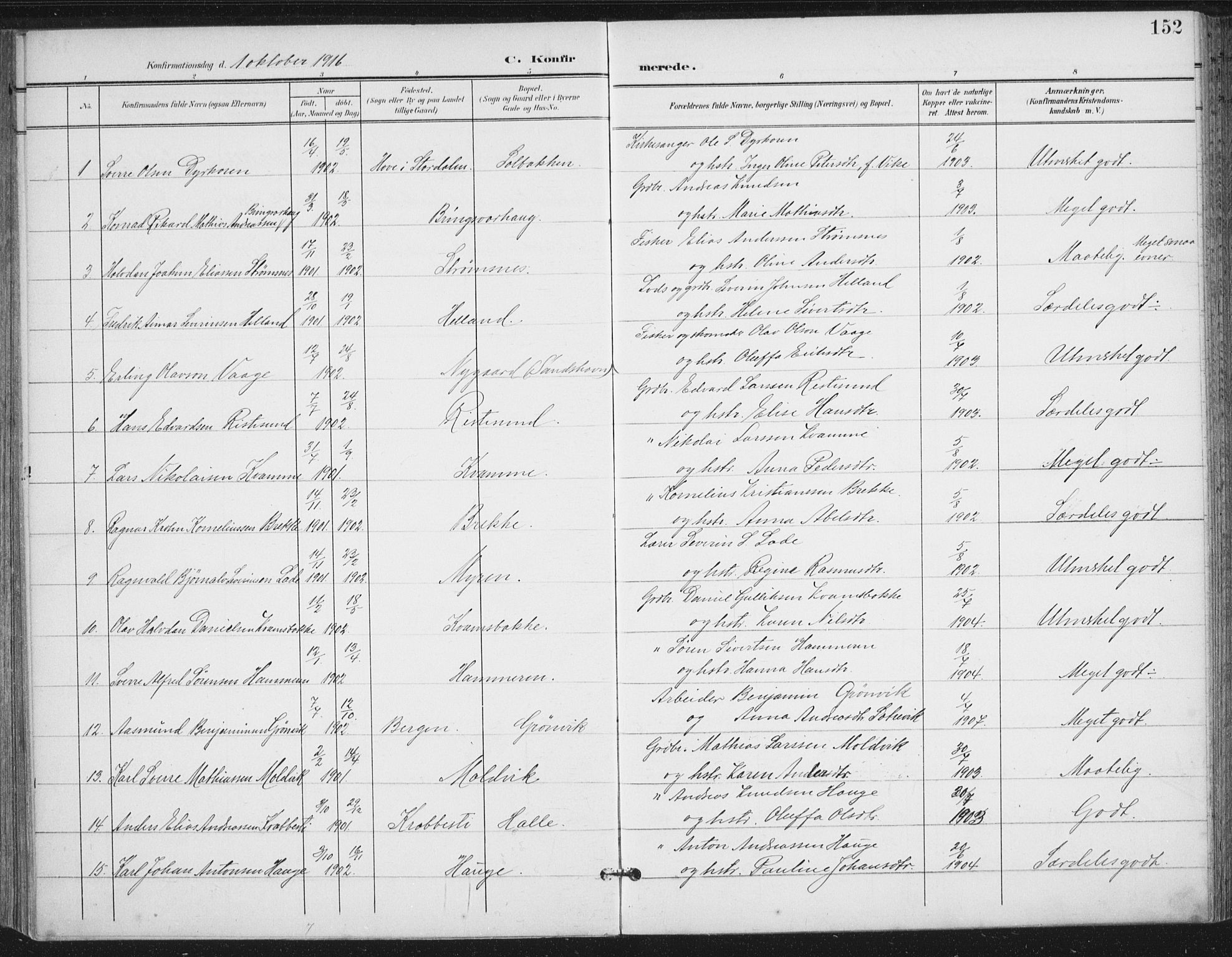 Ministerialprotokoller, klokkerbøker og fødselsregistre - Møre og Romsdal, AV/SAT-A-1454/503/L0038: Parish register (official) no. 503A06, 1901-1917, p. 152