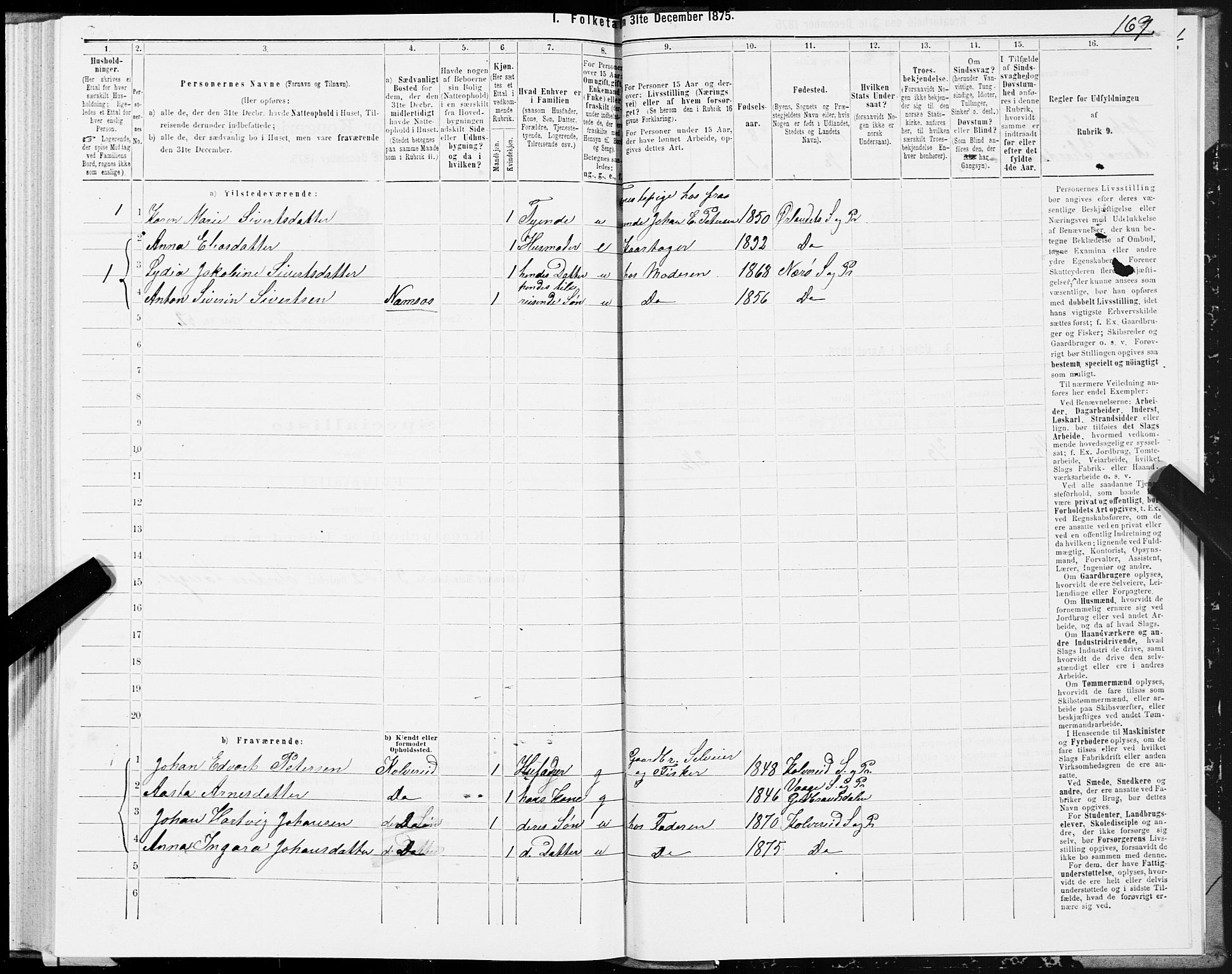 SAT, 1875 census for 1751P Nærøy, 1875, p. 1169