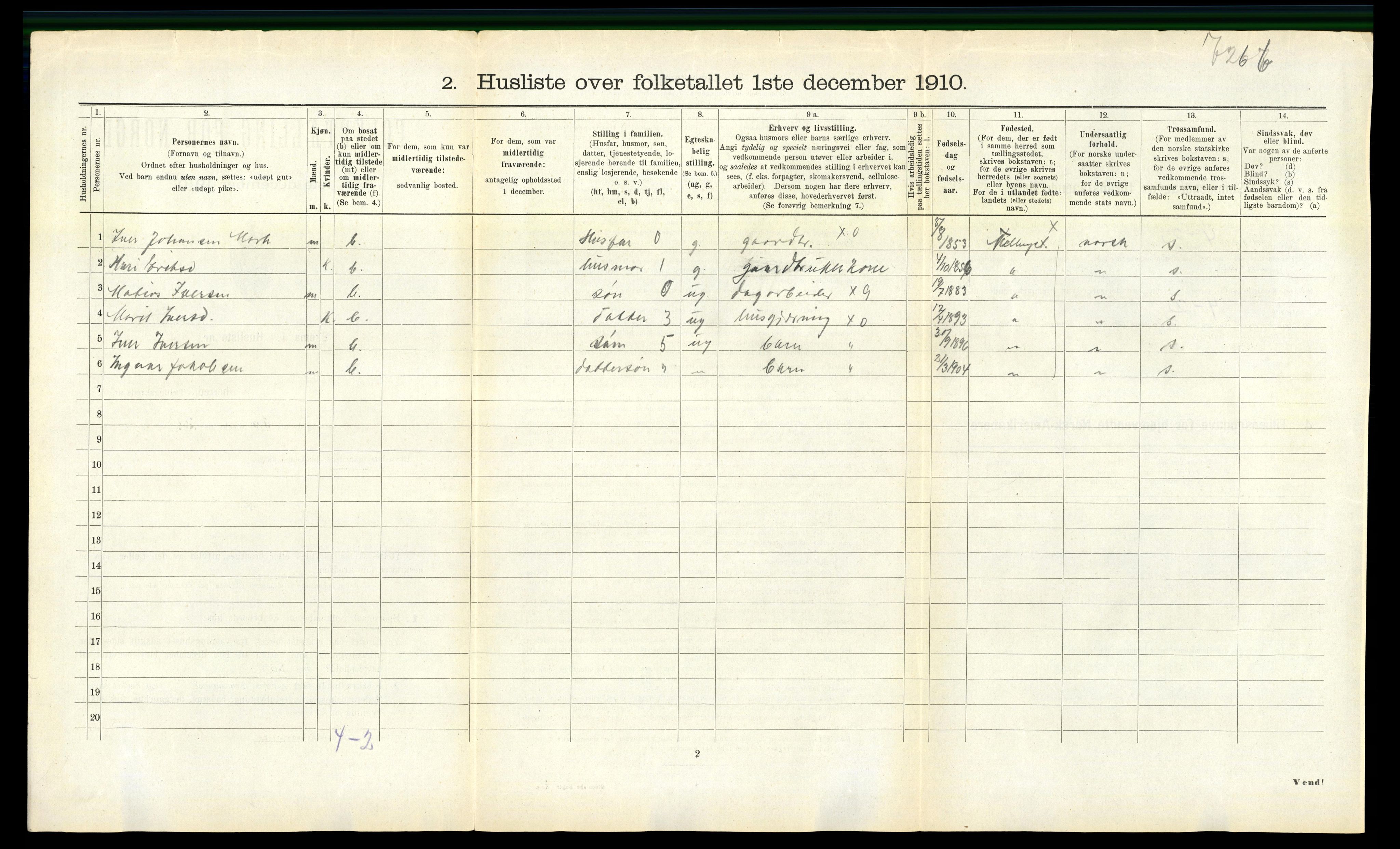 RA, 1910 census for Veøy, 1910, p. 417