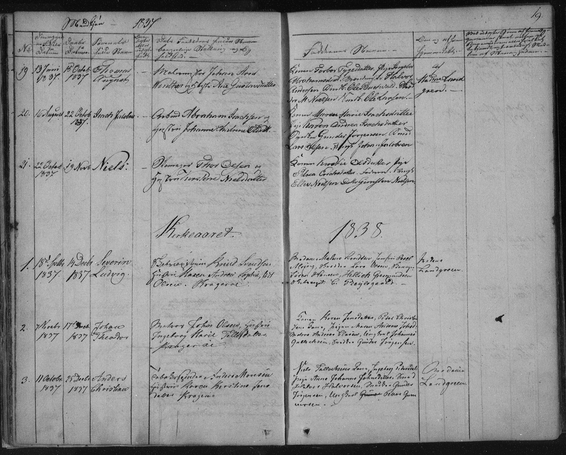 Kragerø kirkebøker, SAKO/A-278/F/Fa/L0005: Parish register (official) no. 5, 1832-1847, p. 19