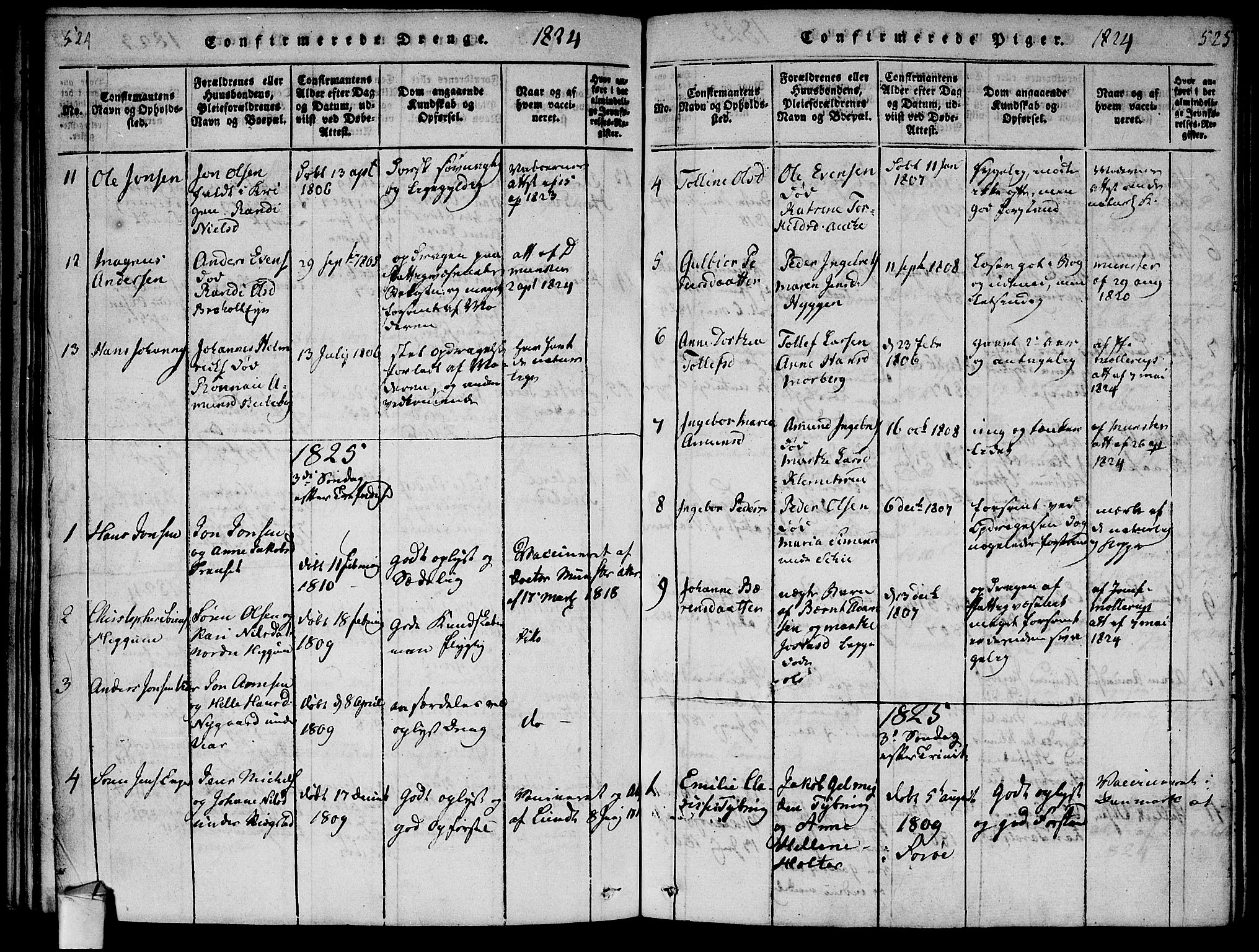 Røyken kirkebøker, AV/SAKO-A-241/F/Fa/L0004: Parish register (official) no. 4, 1814-1832, p. 524-525