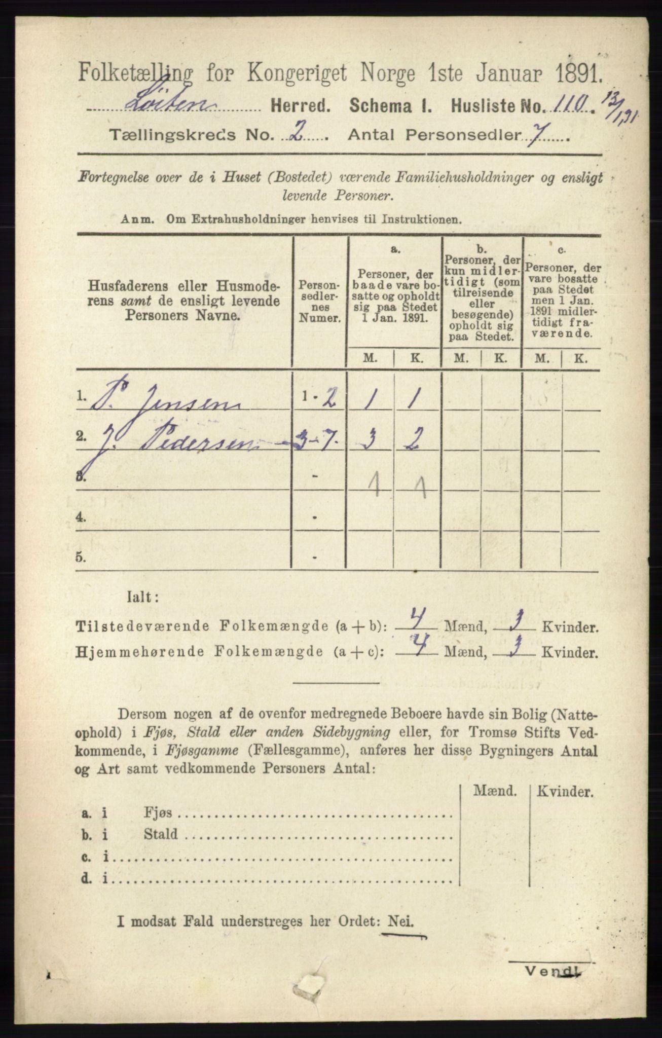 RA, 1891 census for 0415 Løten, 1891, p. 1482