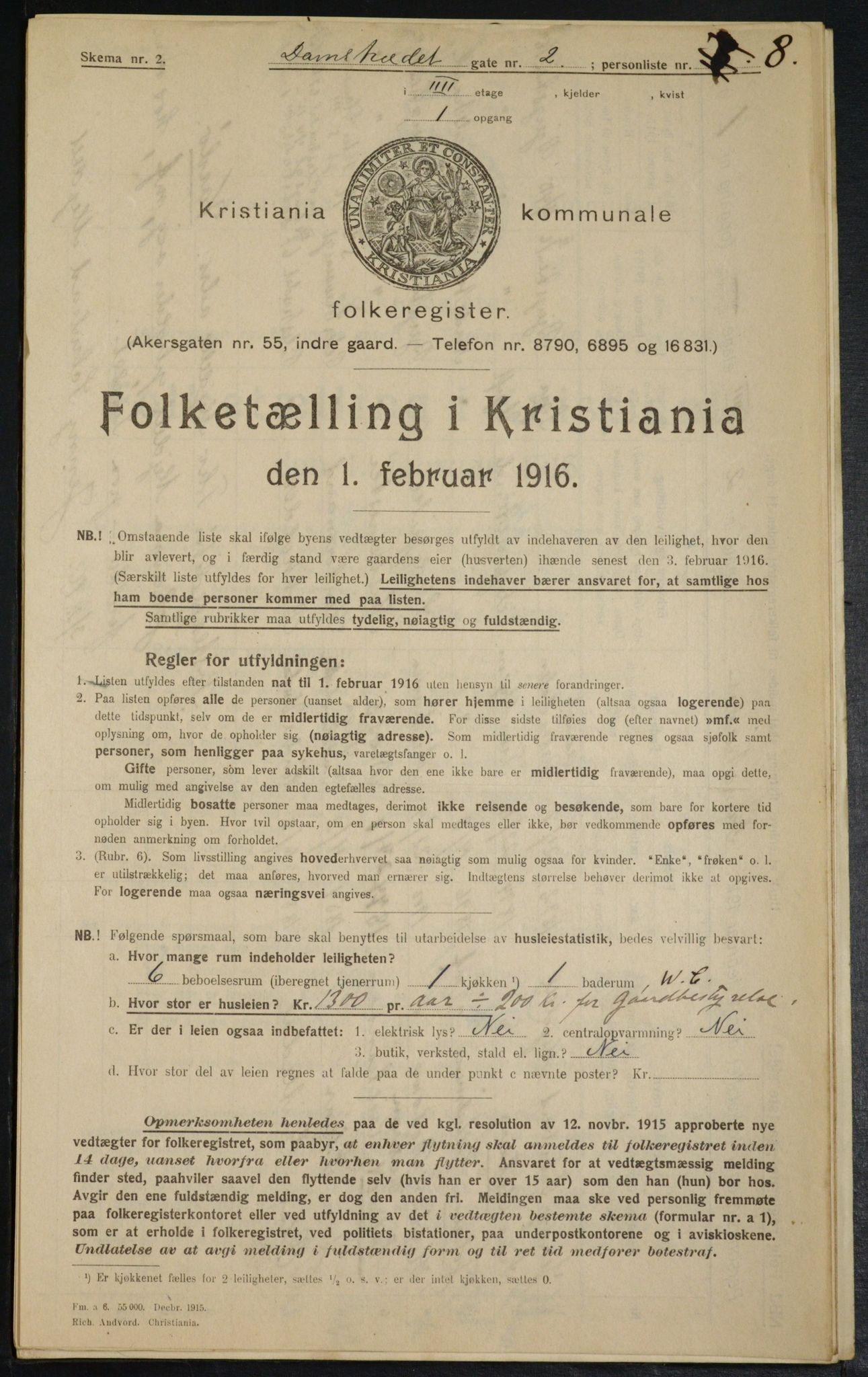 OBA, Municipal Census 1916 for Kristiania, 1916, p. 14447