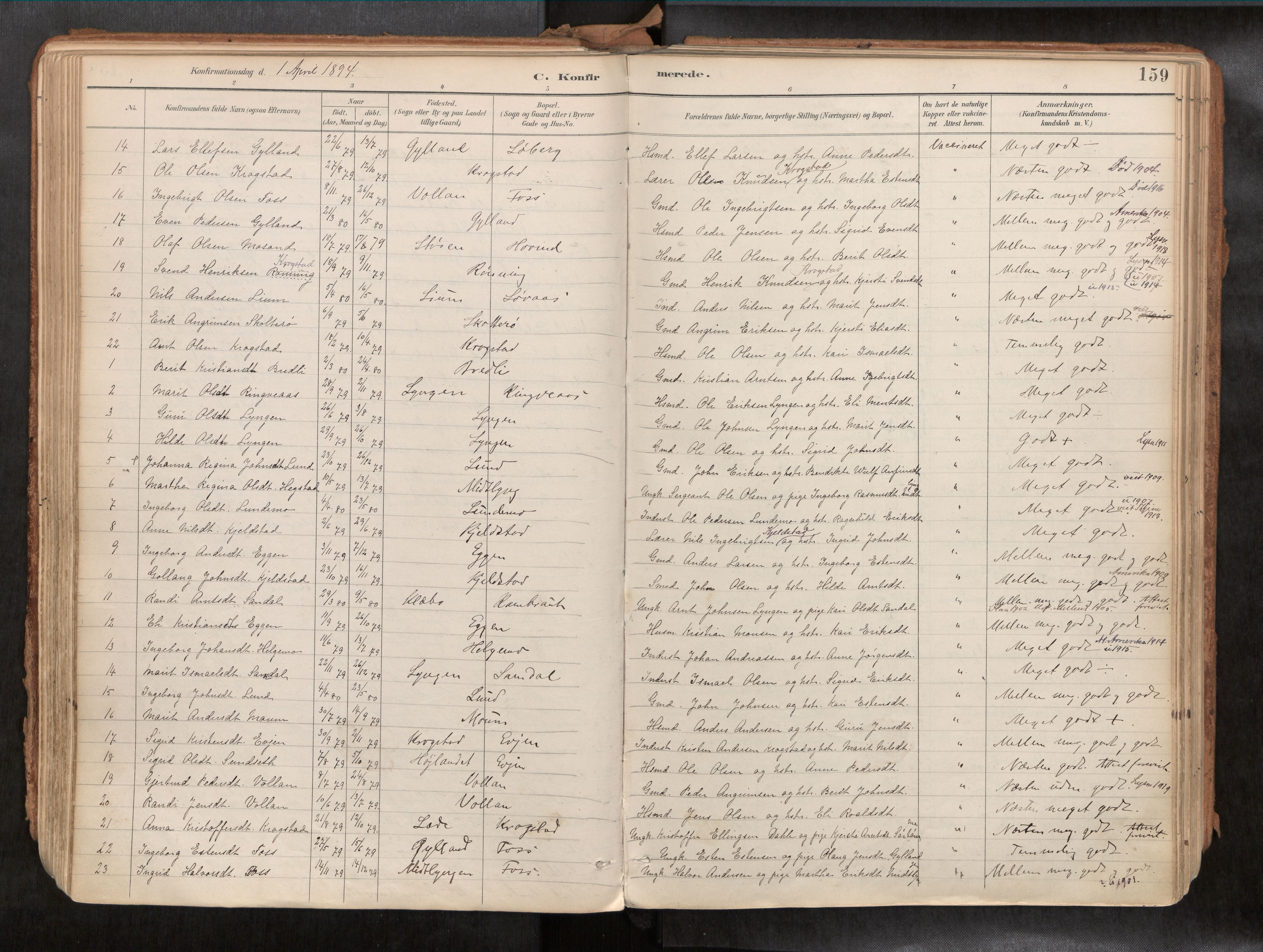 Ministerialprotokoller, klokkerbøker og fødselsregistre - Sør-Trøndelag, AV/SAT-A-1456/692/L1105b: Parish register (official) no. 692A06, 1891-1934, p. 159