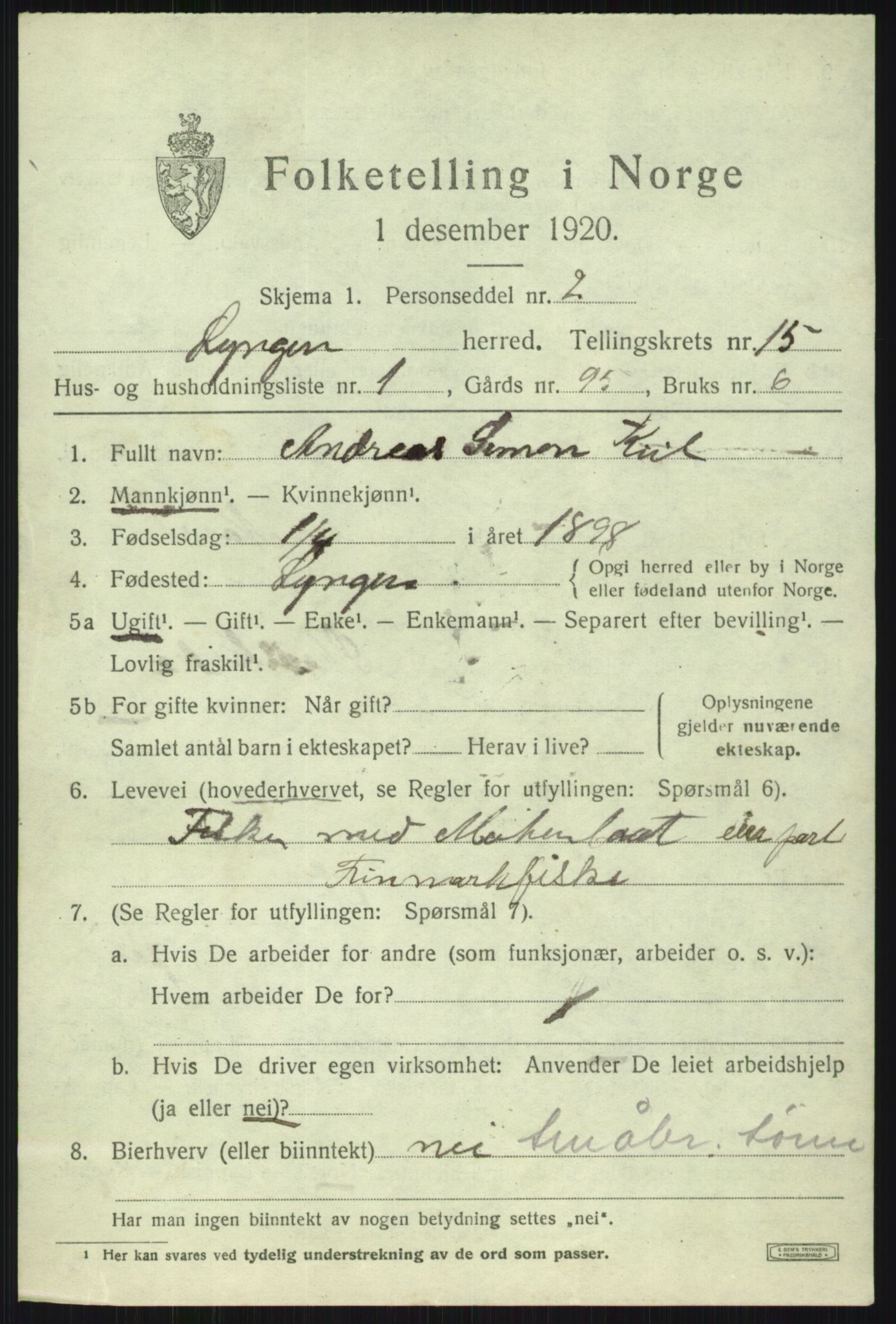 SATØ, 1920 census for Lyngen, 1920, p. 12857