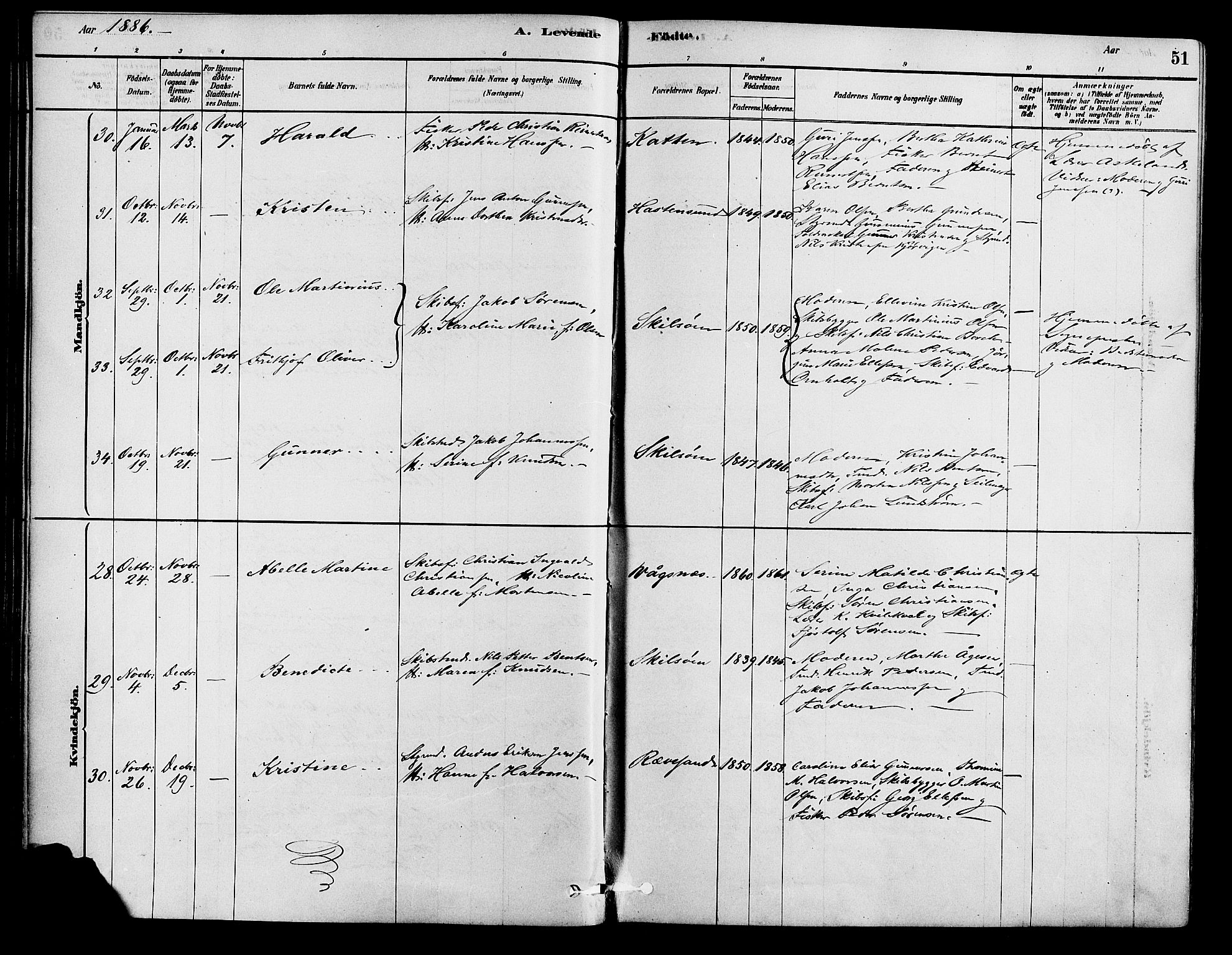 Tromøy sokneprestkontor, AV/SAK-1111-0041/F/Fa/L0009: Parish register (official) no. A 9, 1878-1896, p. 51