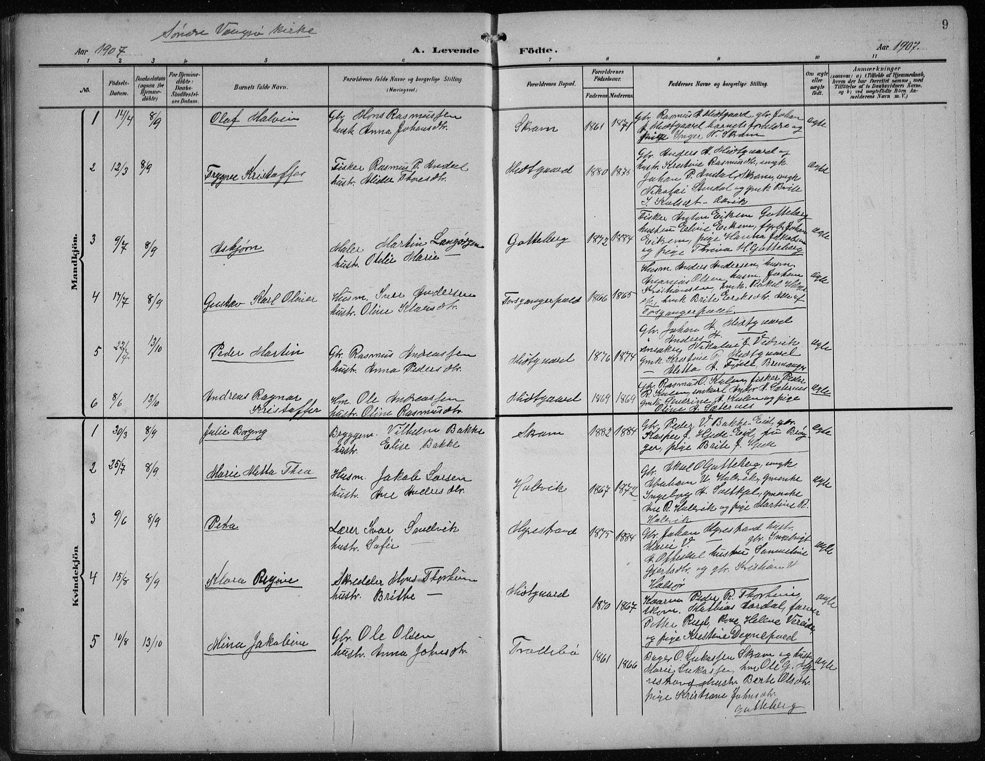 Vågsøy sokneprestembete, AV/SAB-A-81601/H/Hab: Parish register (copy) no. B 1, 1906-1934, p. 9