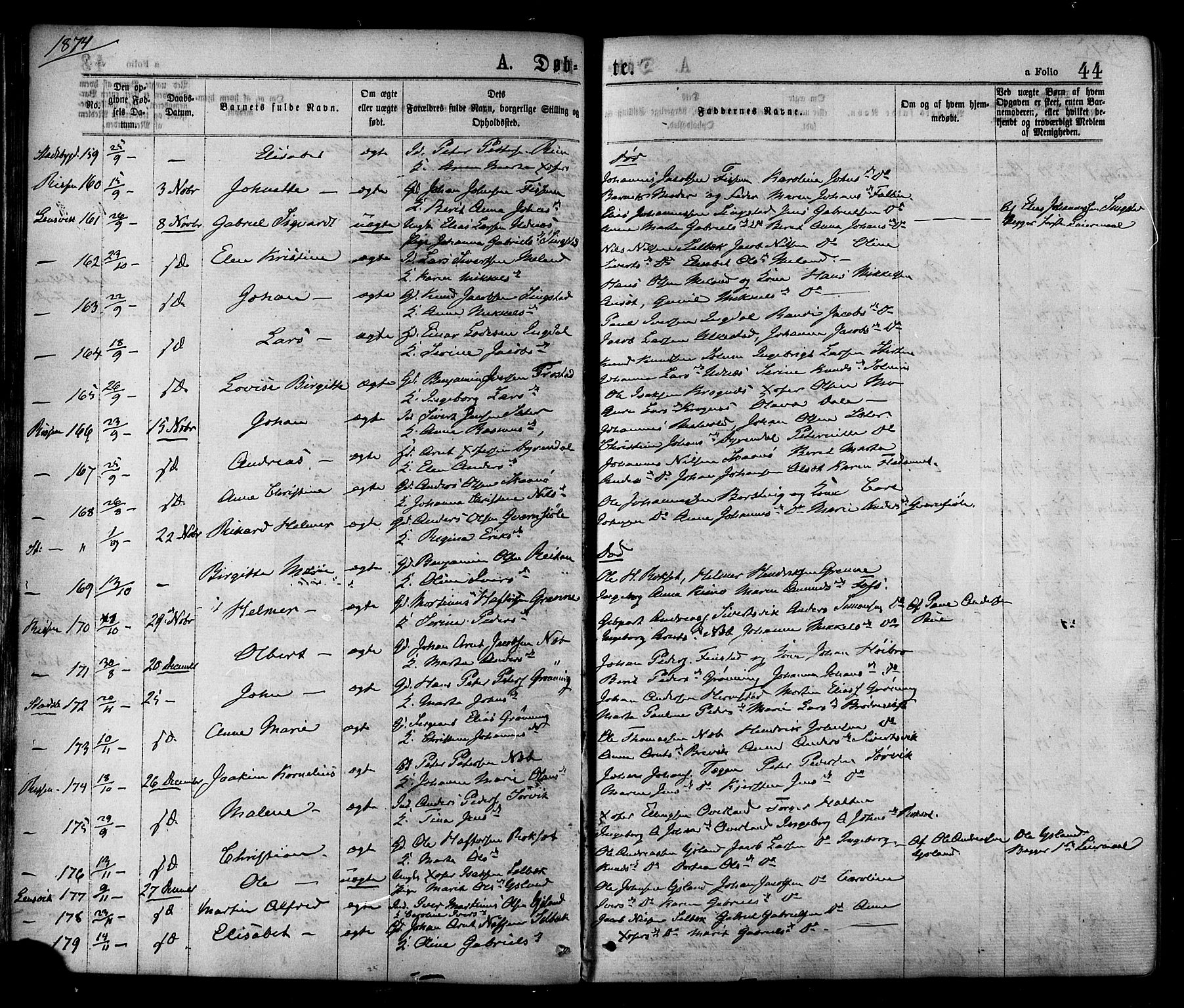 Ministerialprotokoller, klokkerbøker og fødselsregistre - Sør-Trøndelag, SAT/A-1456/646/L0613: Parish register (official) no. 646A11, 1870-1884, p. 44