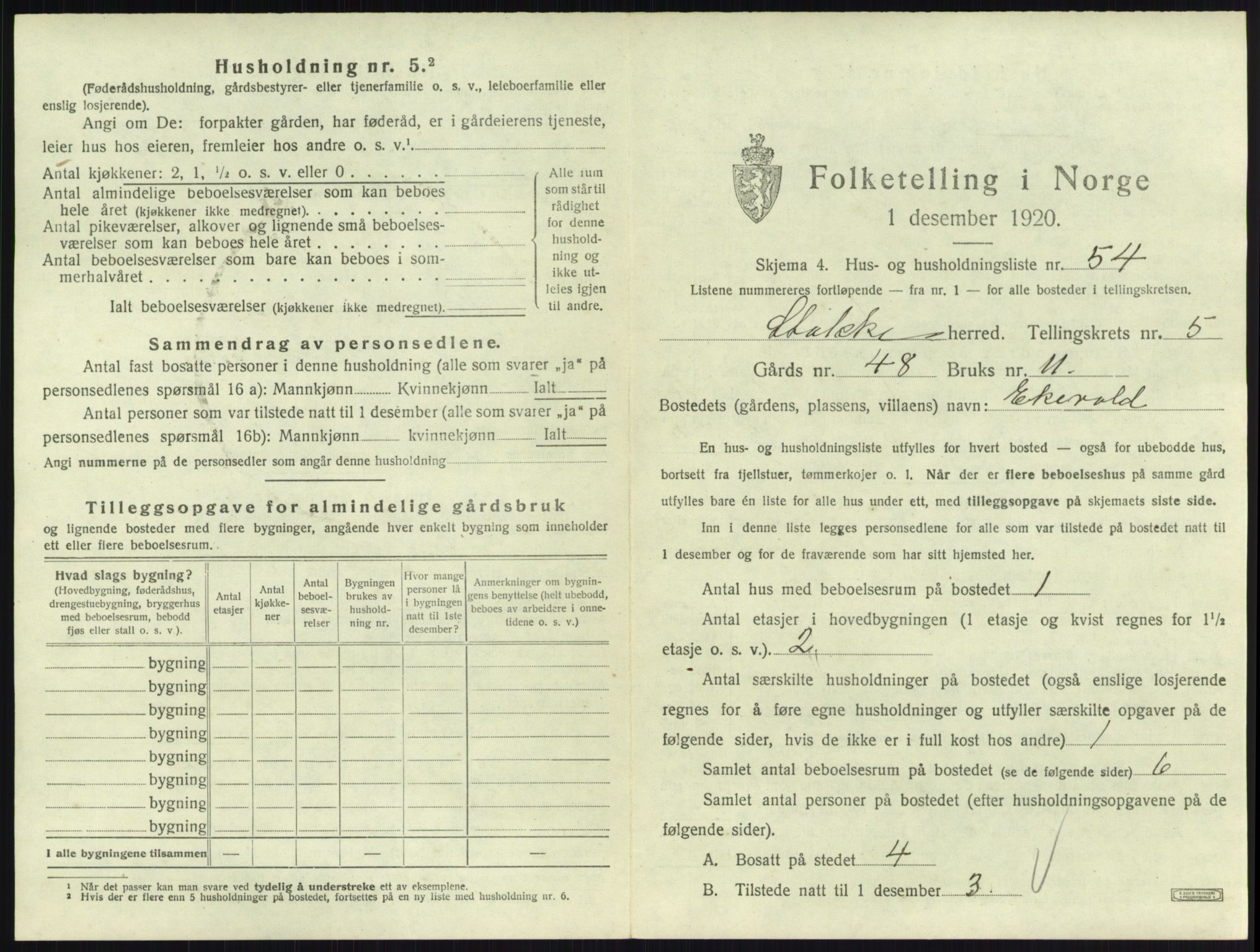 SAKO, 1920 census for Stokke, 1920, p. 1089