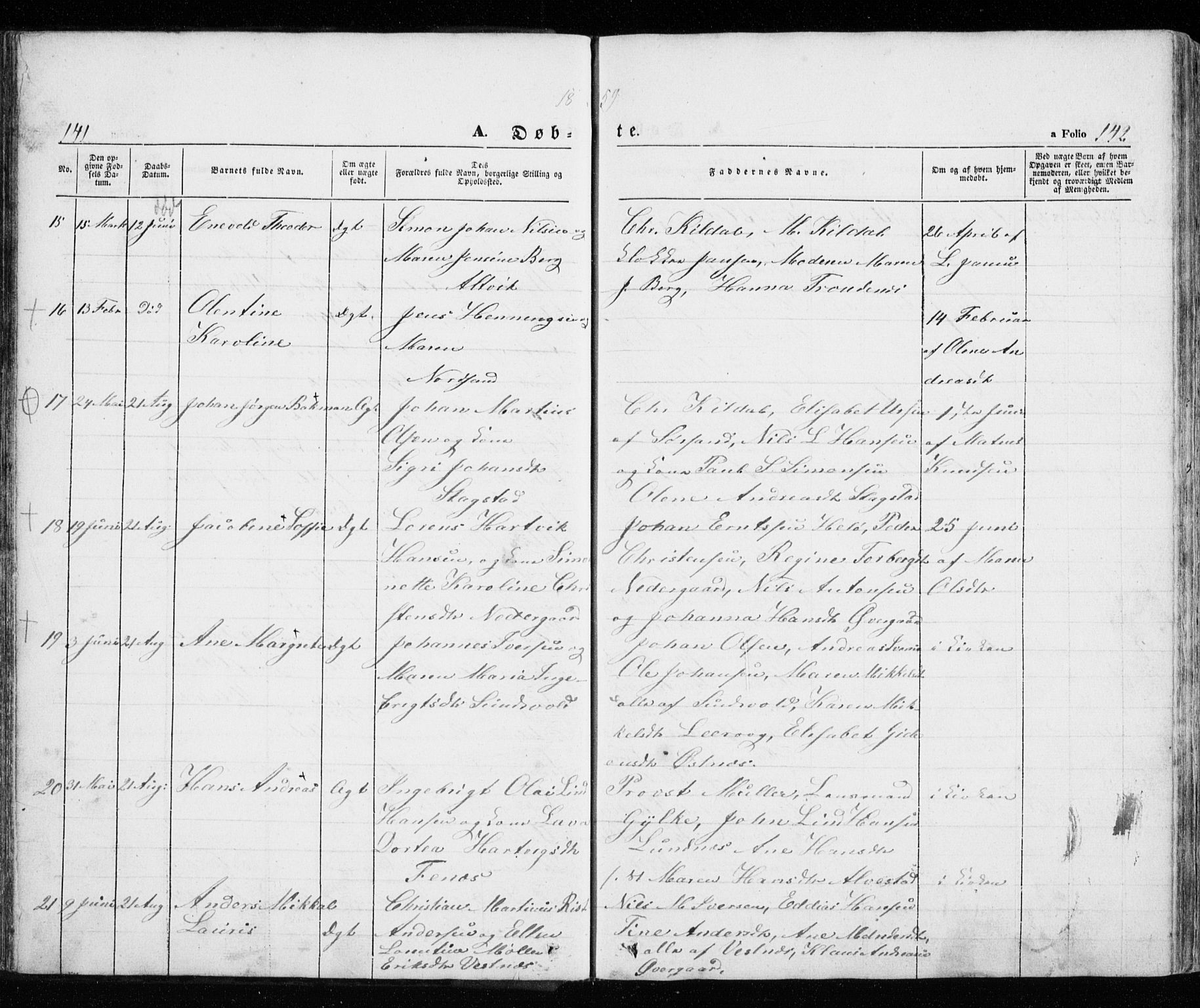 Trondenes sokneprestkontor, AV/SATØ-S-1319/H/Ha/L0010kirke: Parish register (official) no. 10, 1840-1865, p. 141-142