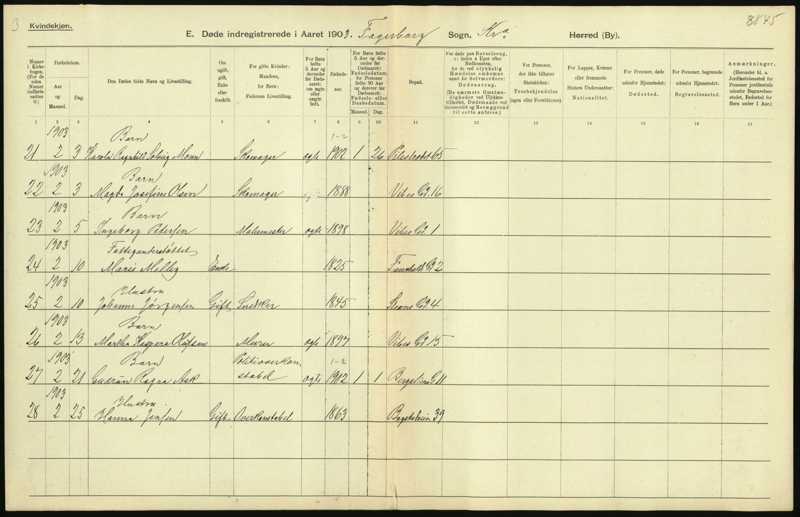Statistisk sentralbyrå, Sosiodemografiske emner, Befolkning, AV/RA-S-2228/D/Df/Dfa/Dfaa/L0004: Kristiania: Gifte, døde, 1903, p. 7