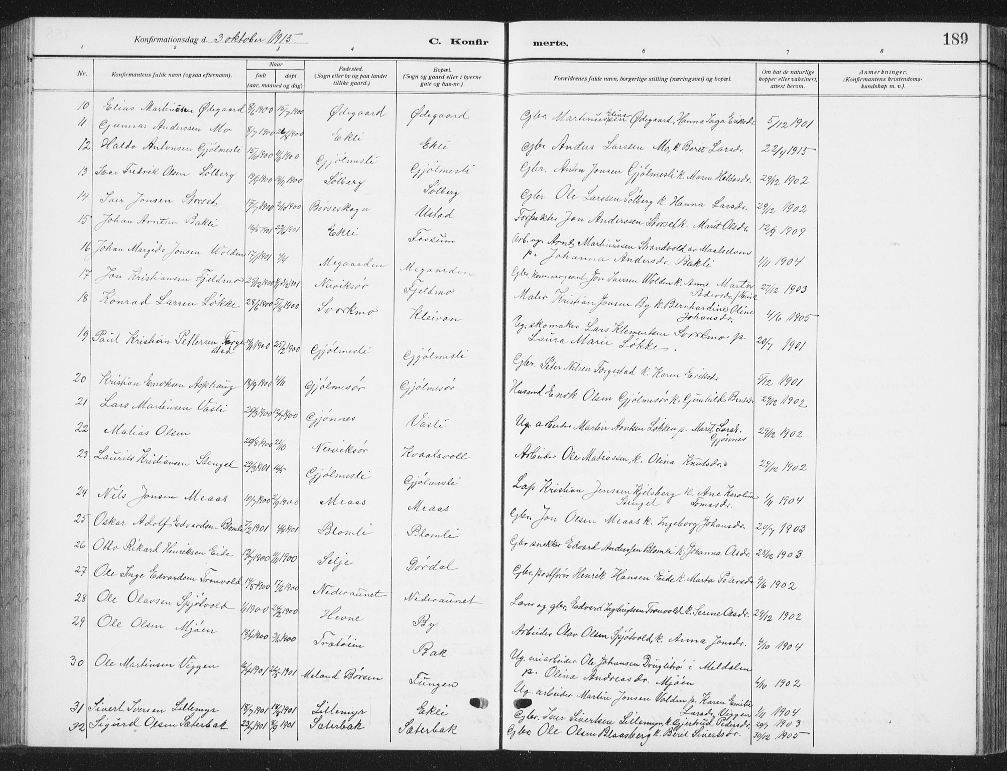 Ministerialprotokoller, klokkerbøker og fødselsregistre - Sør-Trøndelag, SAT/A-1456/668/L0820: Parish register (copy) no. 668C09, 1912-1936, p. 189