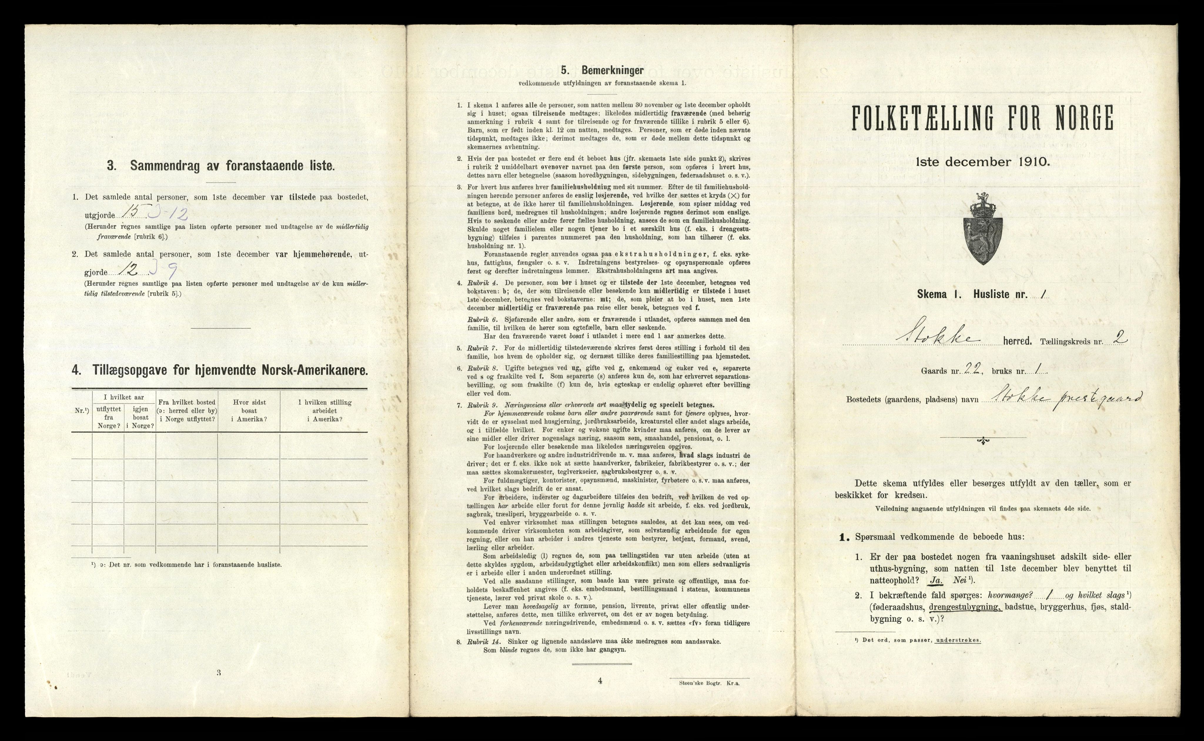 RA, 1910 census for Stokke, 1910, p. 314