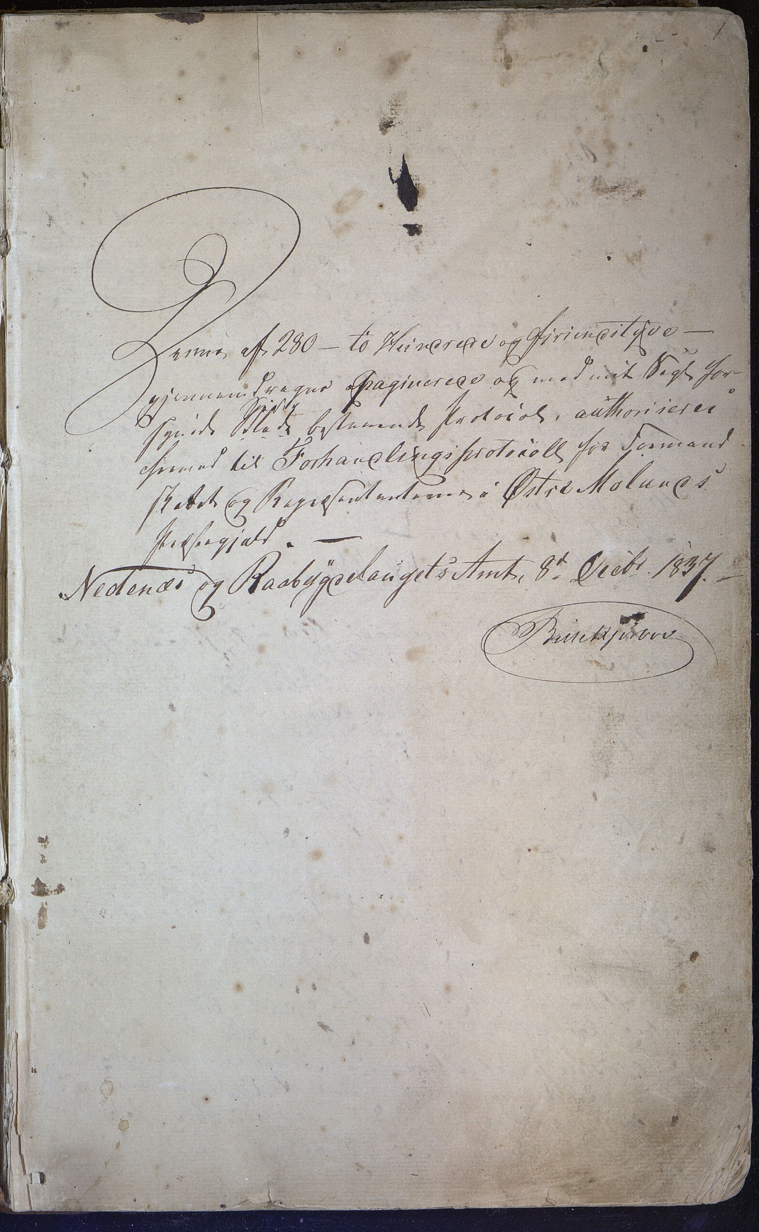 Austre Moland kommune, AAKS/KA0918-PK/01/L0001: Forhandlingsprotokoll, 1837-1857, p. 1