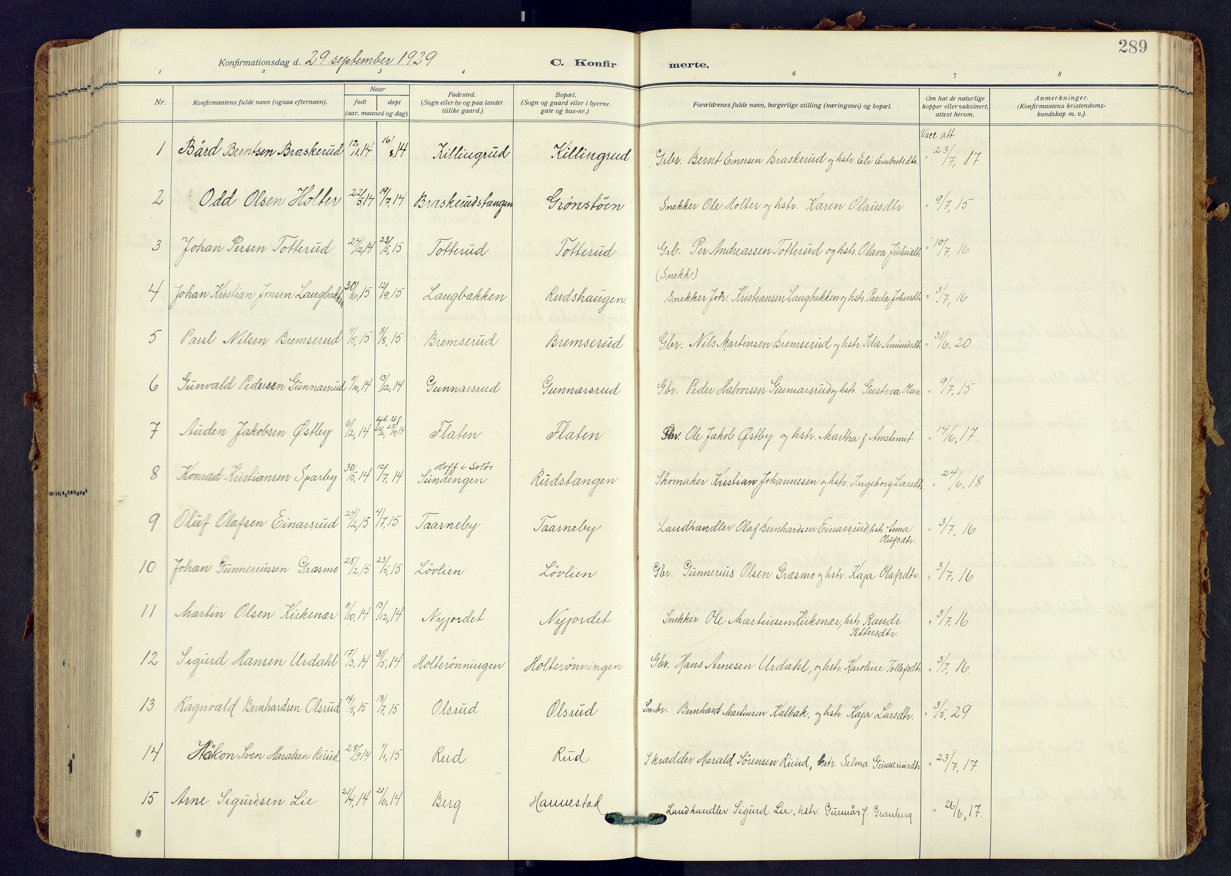 Våler prestekontor, Hedmark, AV/SAH-PREST-040/H/Ha/Haa/L0009: Parish register (official) no. 9, 1912-1940, p. 289