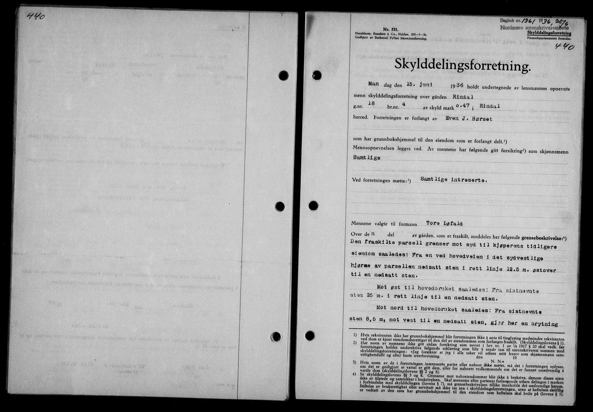 Nordmøre sorenskriveri, AV/SAT-A-4132/1/2/2Ca/L0088: Mortgage book no. 78, 1936-1936, Diary no: : 1361/1936