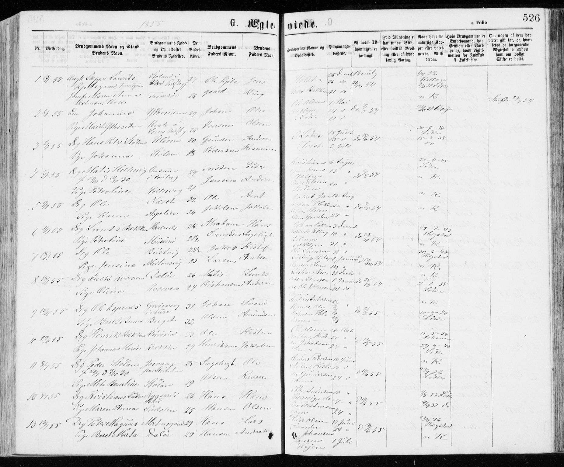 Ministerialprotokoller, klokkerbøker og fødselsregistre - Sør-Trøndelag, SAT/A-1456/640/L0576: Parish register (official) no. 640A01, 1846-1876, p. 526