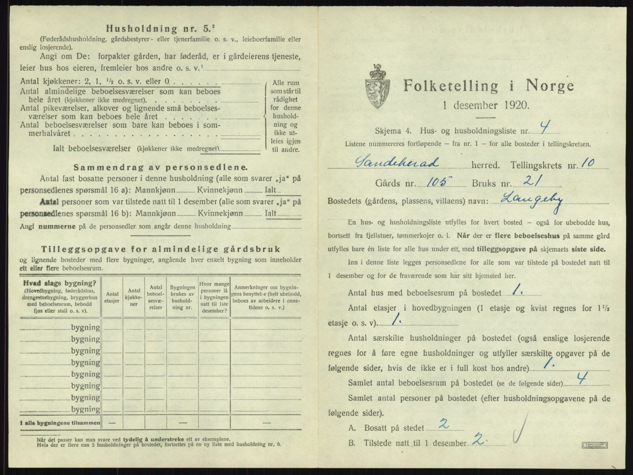 SAKO, 1920 census for Sandeherred, 1920, p. 2058