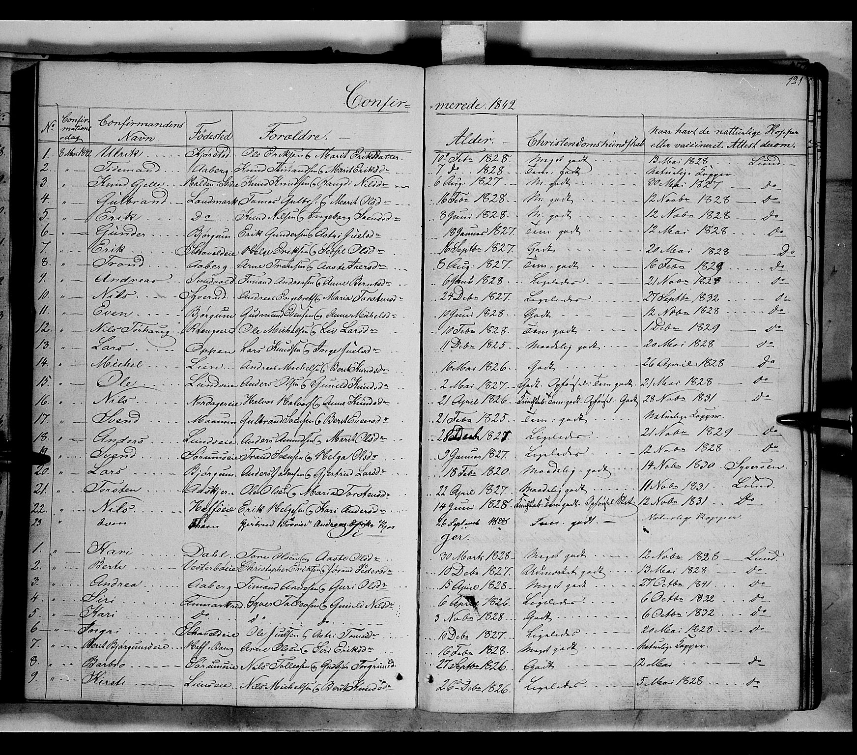Nord-Aurdal prestekontor, SAH/PREST-132/H/Ha/Haa/L0004: Parish register (official) no. 4, 1842-1863, p. 121