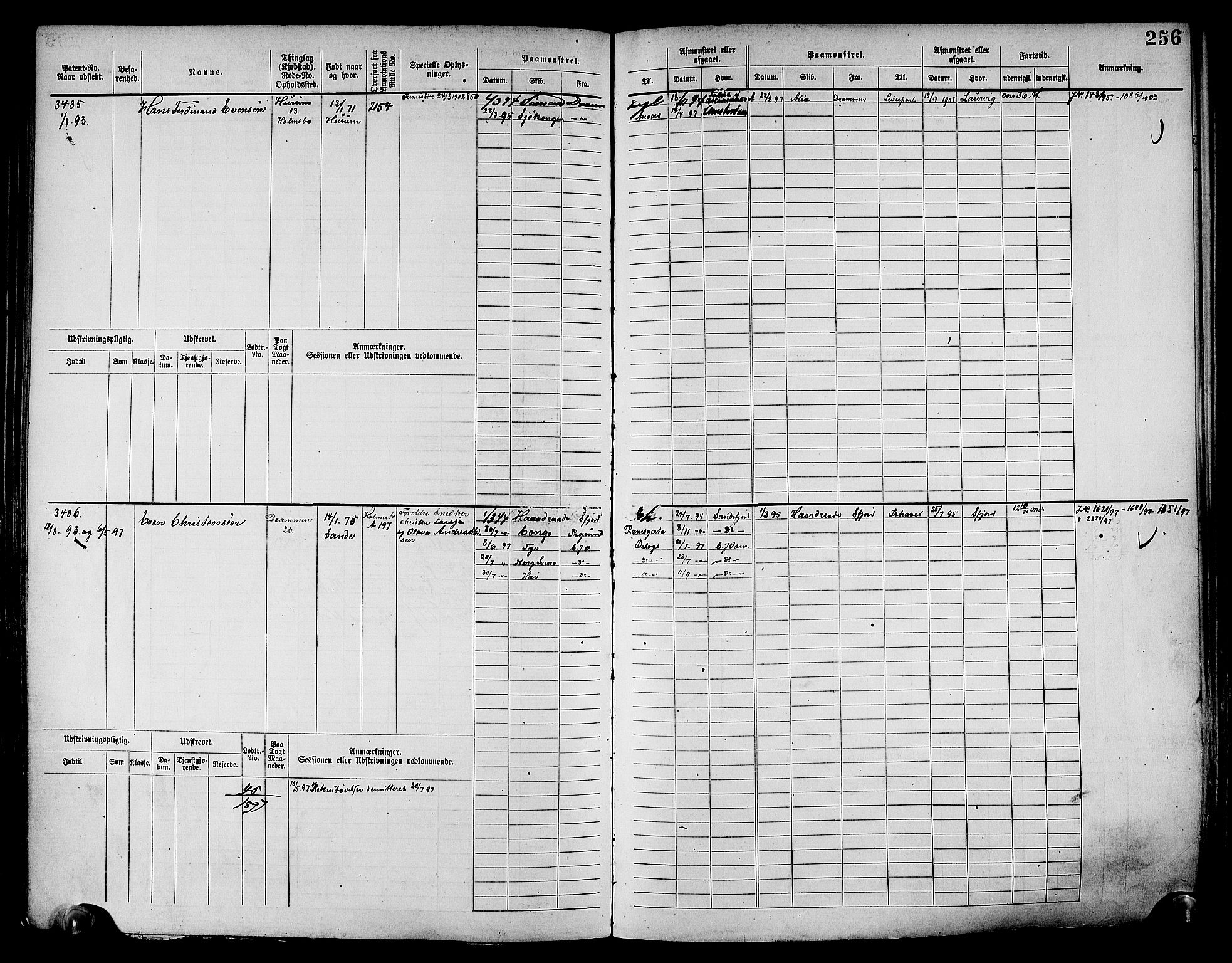 Drammen innrulleringsdistrikt, AV/SAKO-A-781/F/Fc/L0004: Hovedrulle, 1885, p. 262