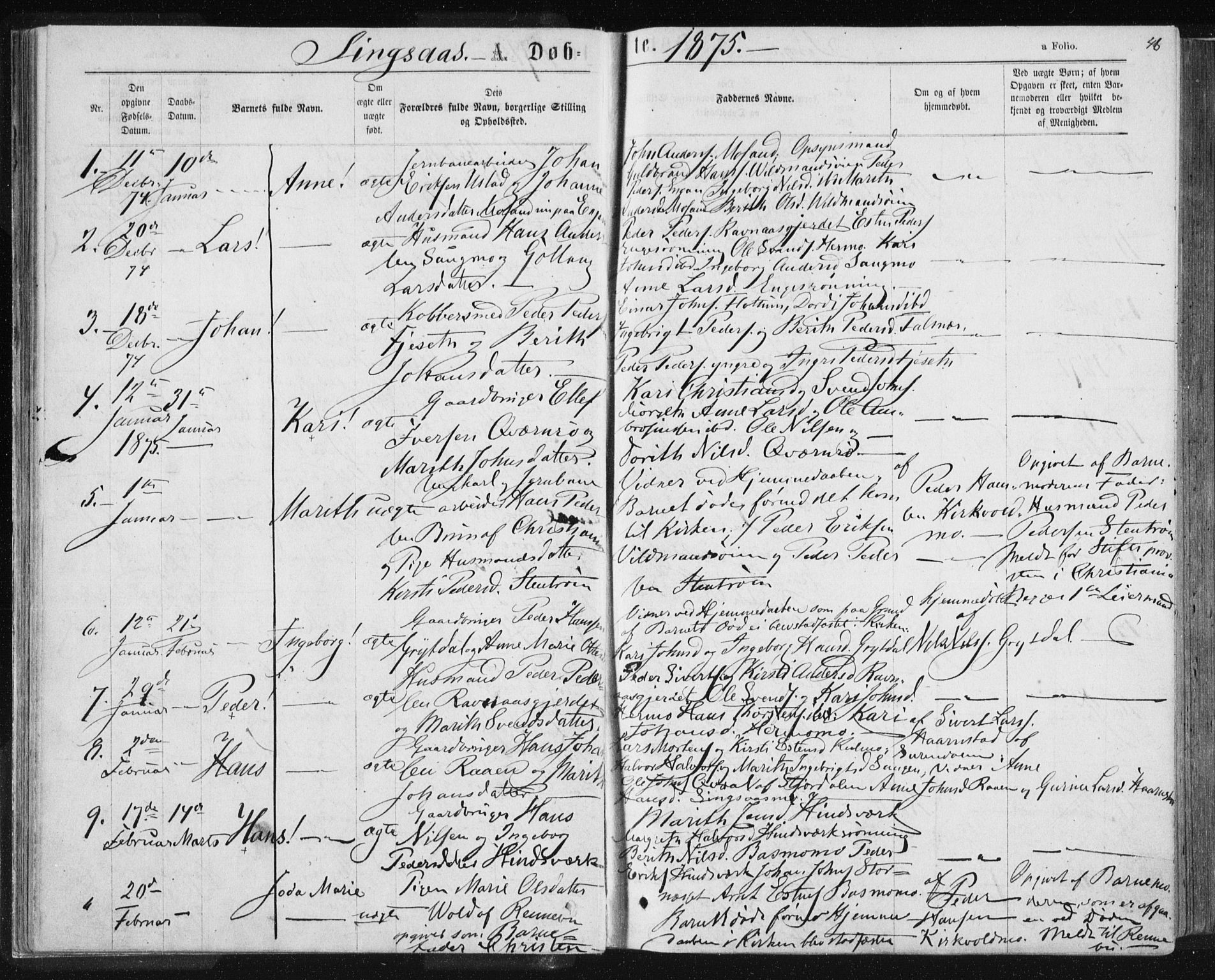 Ministerialprotokoller, klokkerbøker og fødselsregistre - Sør-Trøndelag, SAT/A-1456/685/L0970: Parish register (official) no. 685A08 /2, 1870-1878, p. 46