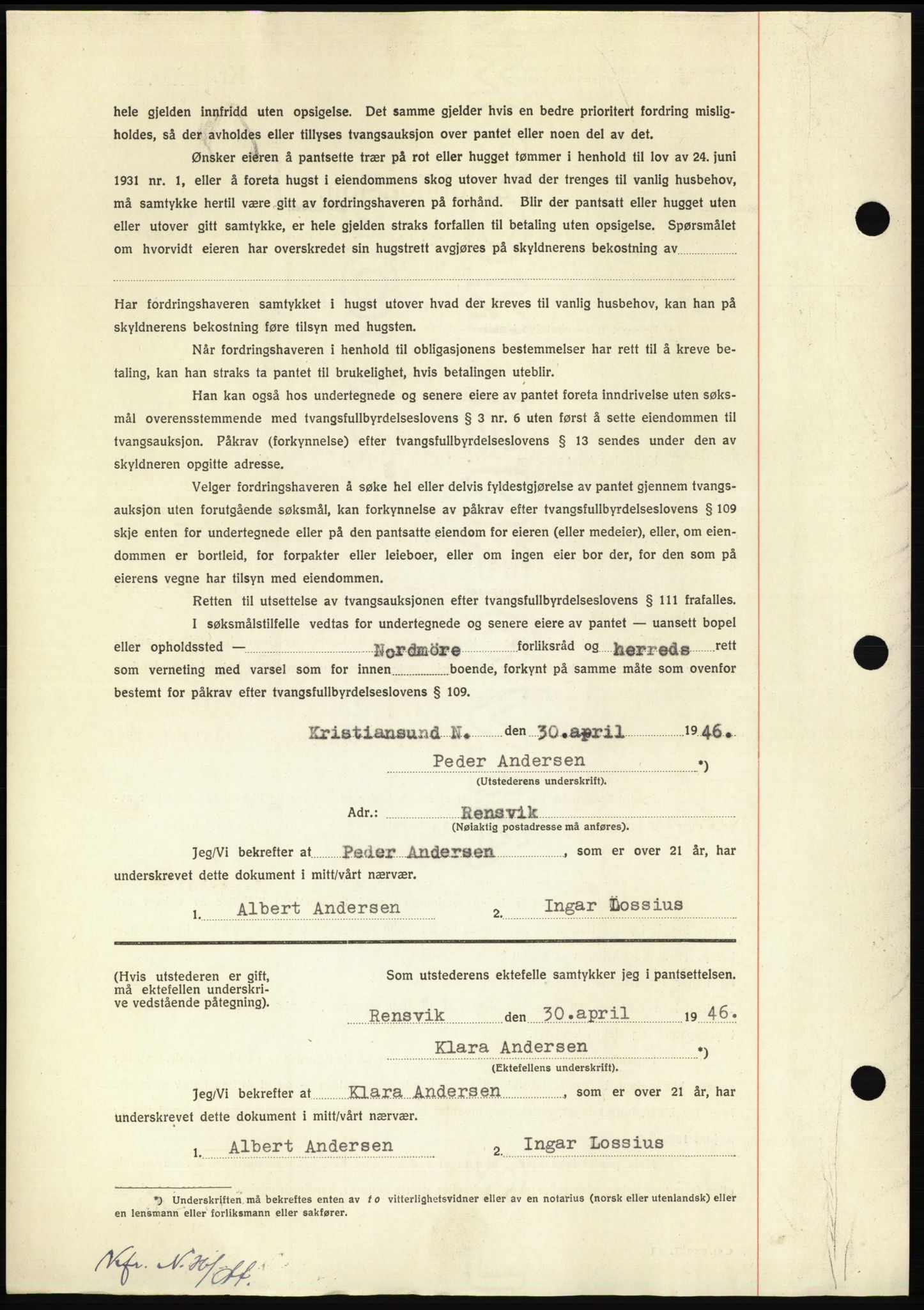 Nordmøre sorenskriveri, AV/SAT-A-4132/1/2/2Ca: Mortgage book no. B94, 1946-1946, Diary no: : 731/1946