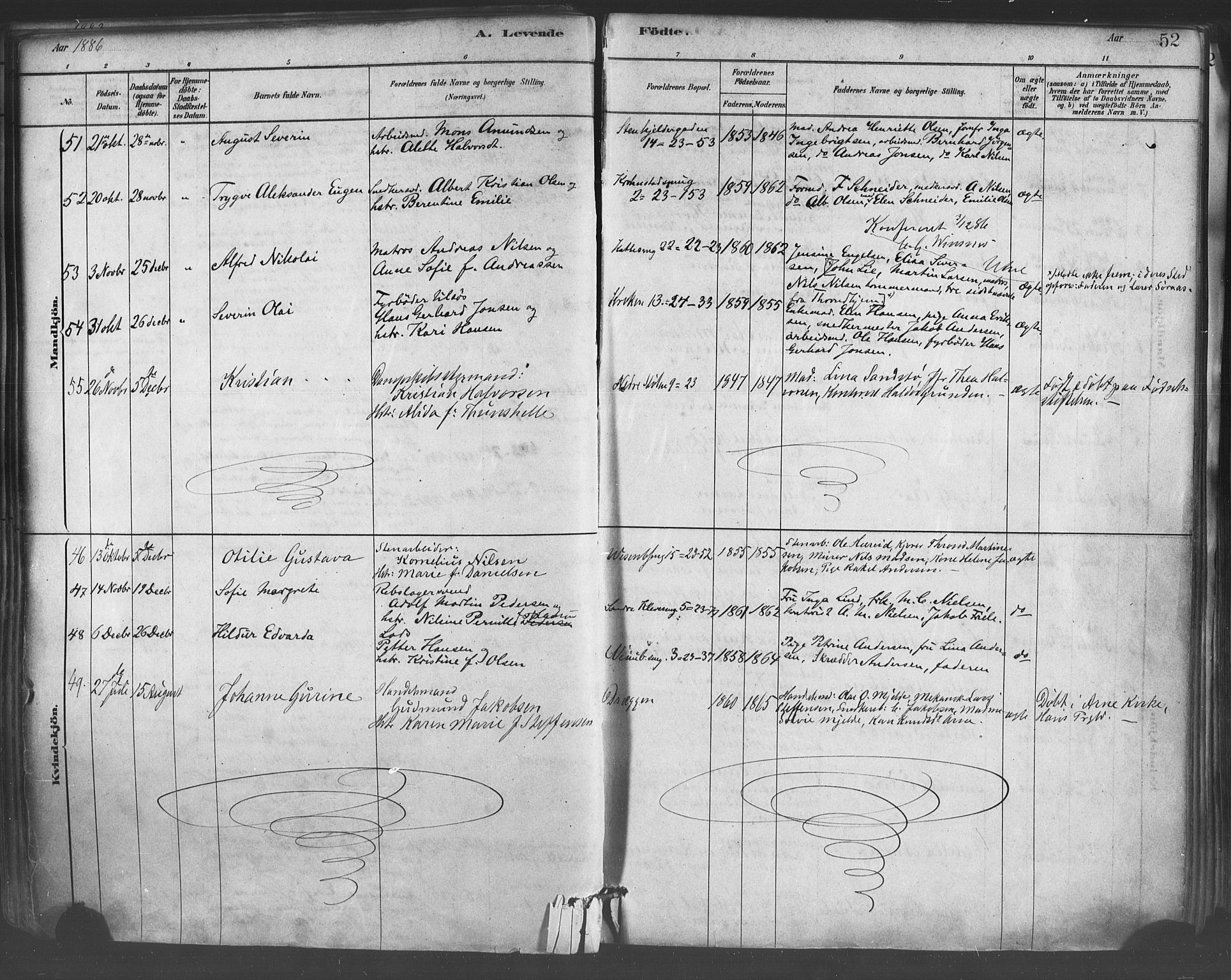 Mariakirken Sokneprestembete, SAB/A-76901/H/Haa/L0007: Parish register (official) no. A 7, 1878-1893, p. 52
