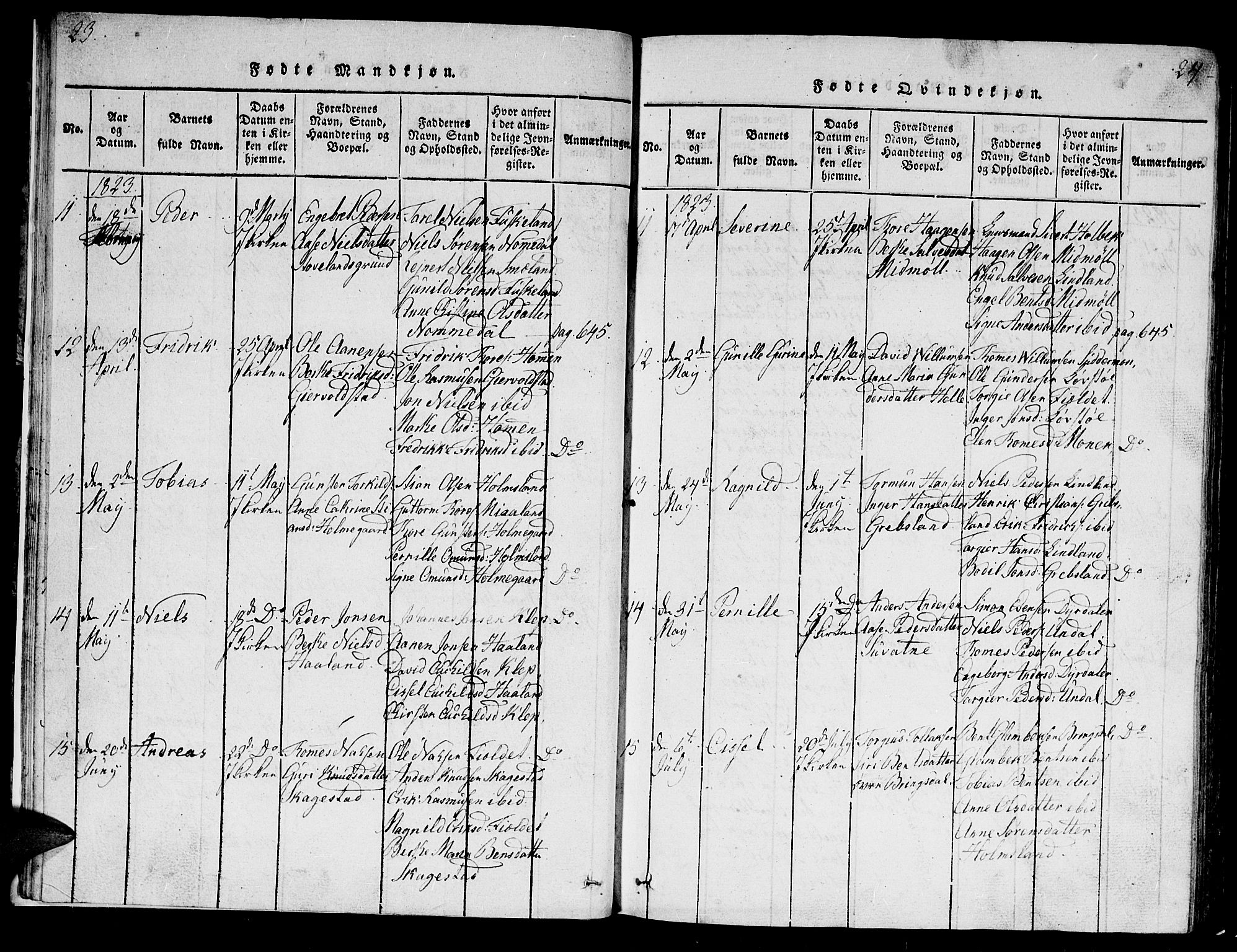 Holum sokneprestkontor, SAK/1111-0022/F/Fb/Fba/L0002: Parish register (copy) no. B 2, 1820-1849, p. 23-24