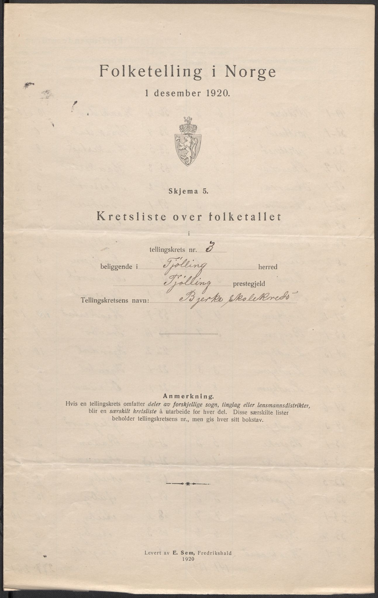 SAKO, 1920 census for Tjølling, 1920, p. 21