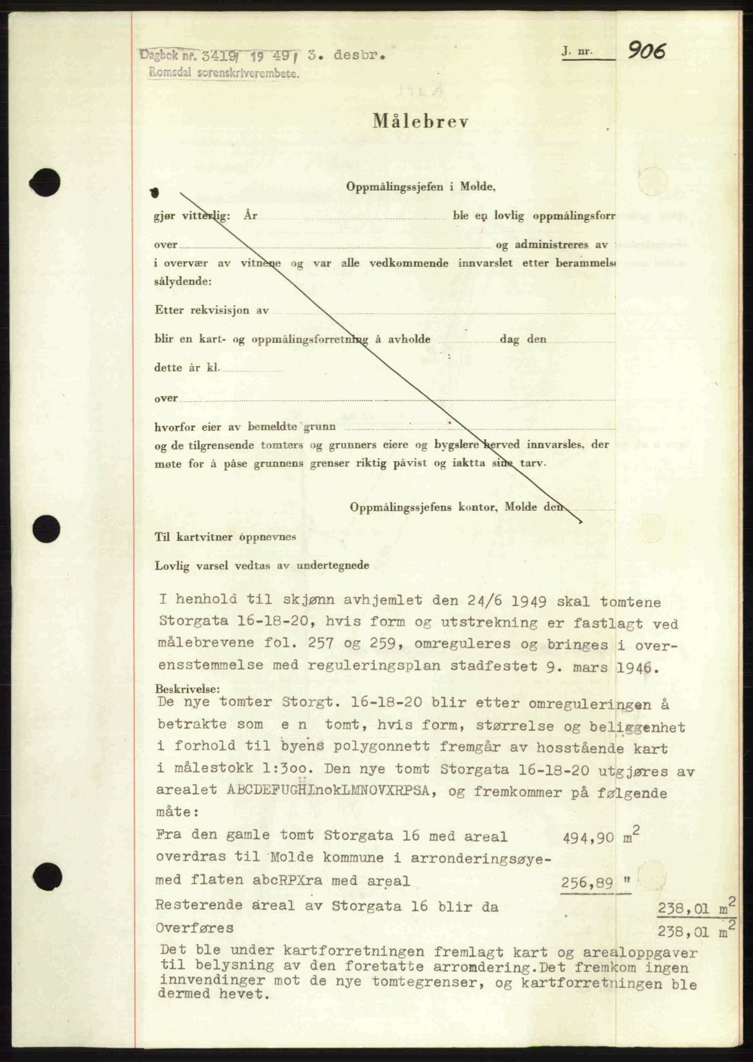 Romsdal sorenskriveri, AV/SAT-A-4149/1/2/2C: Mortgage book no. A31, 1949-1949, Diary no: : 3419/1949