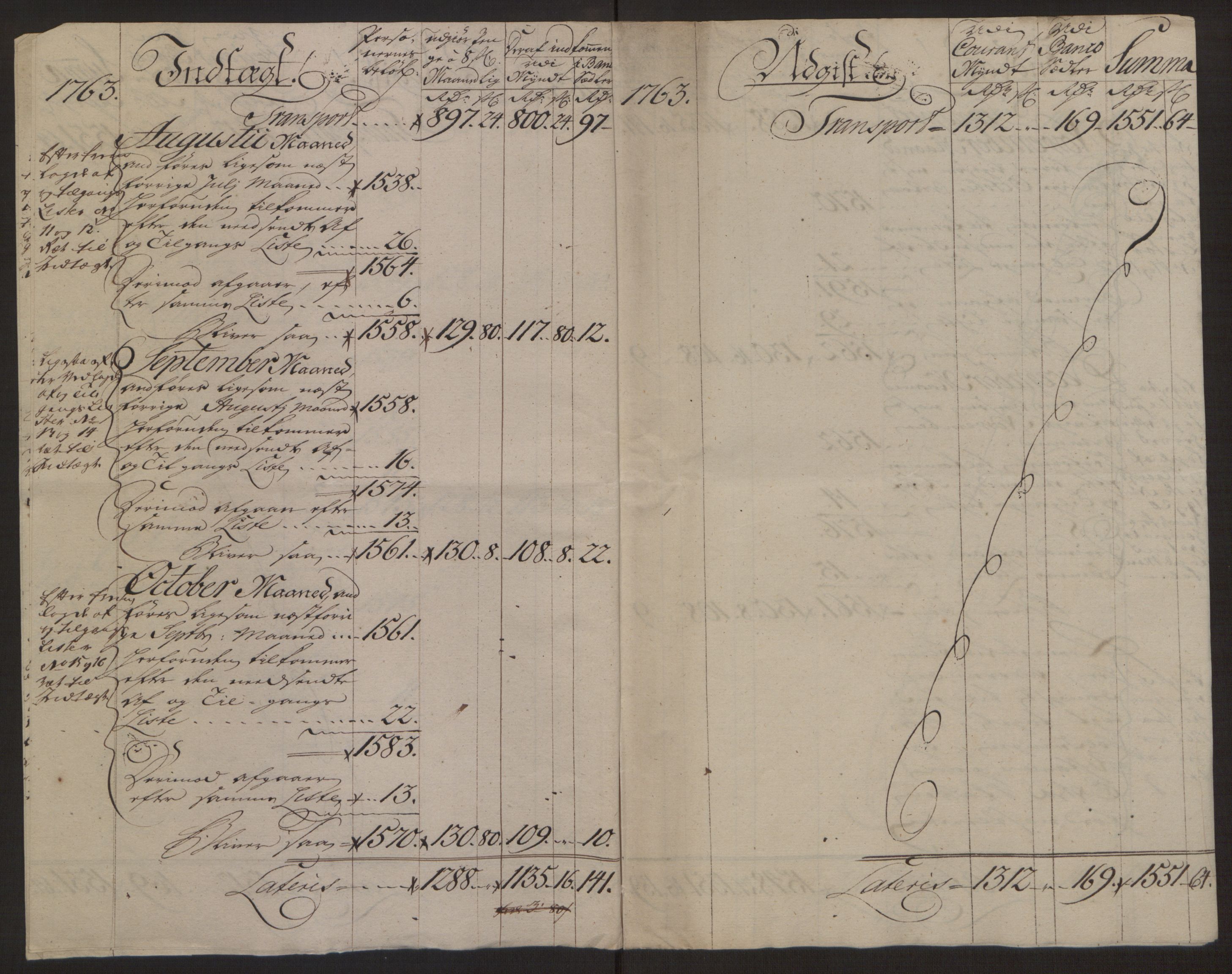 Rentekammeret inntil 1814, Reviderte regnskaper, Byregnskaper, AV/RA-EA-4066/R/Rg/L0144/0001: [G4] Kontribusjonsregnskap / Ekstraskatt, 1762-1767, p. 72