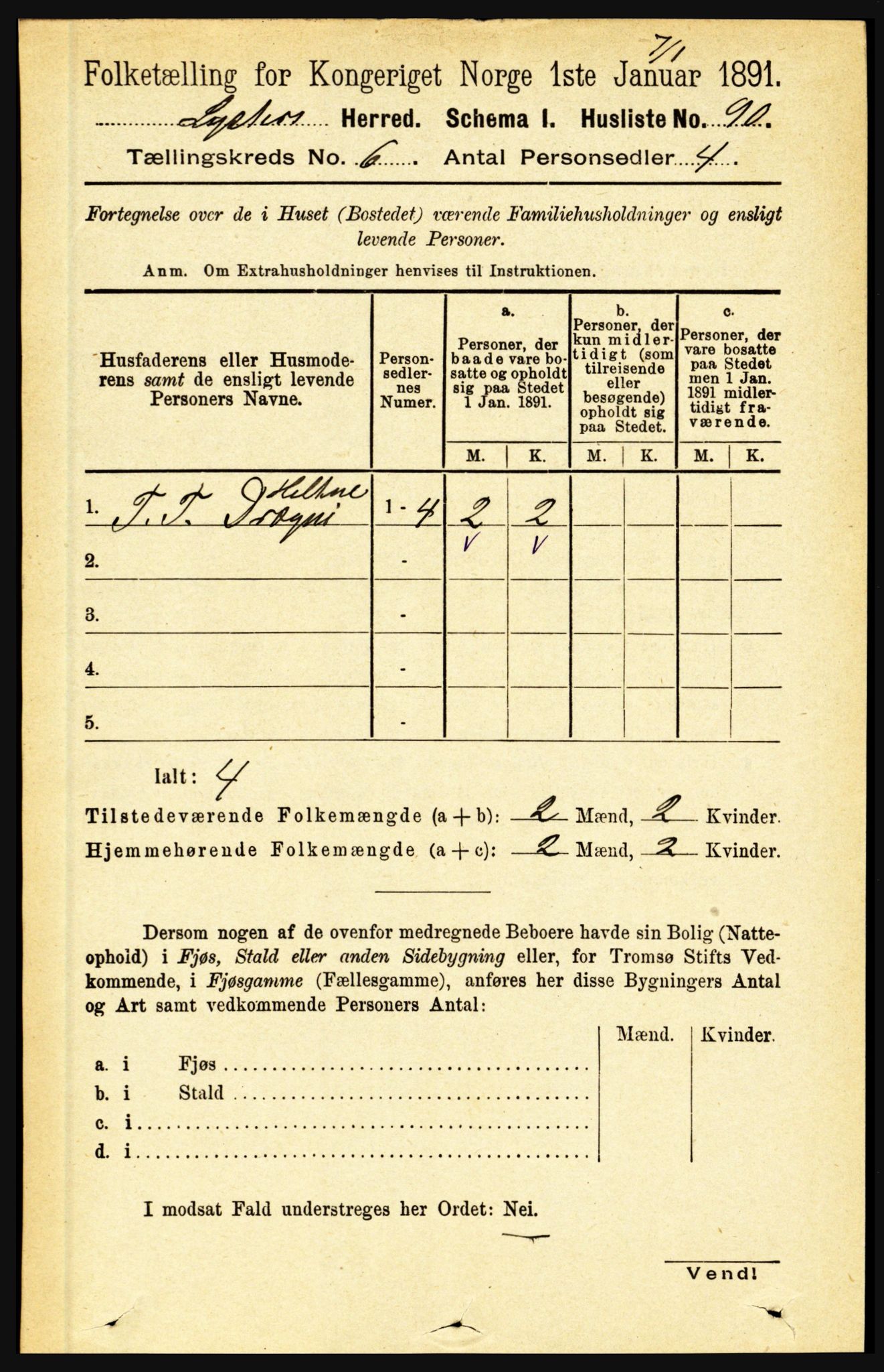 RA, 1891 census for 1426 Luster, 1891, p. 2153