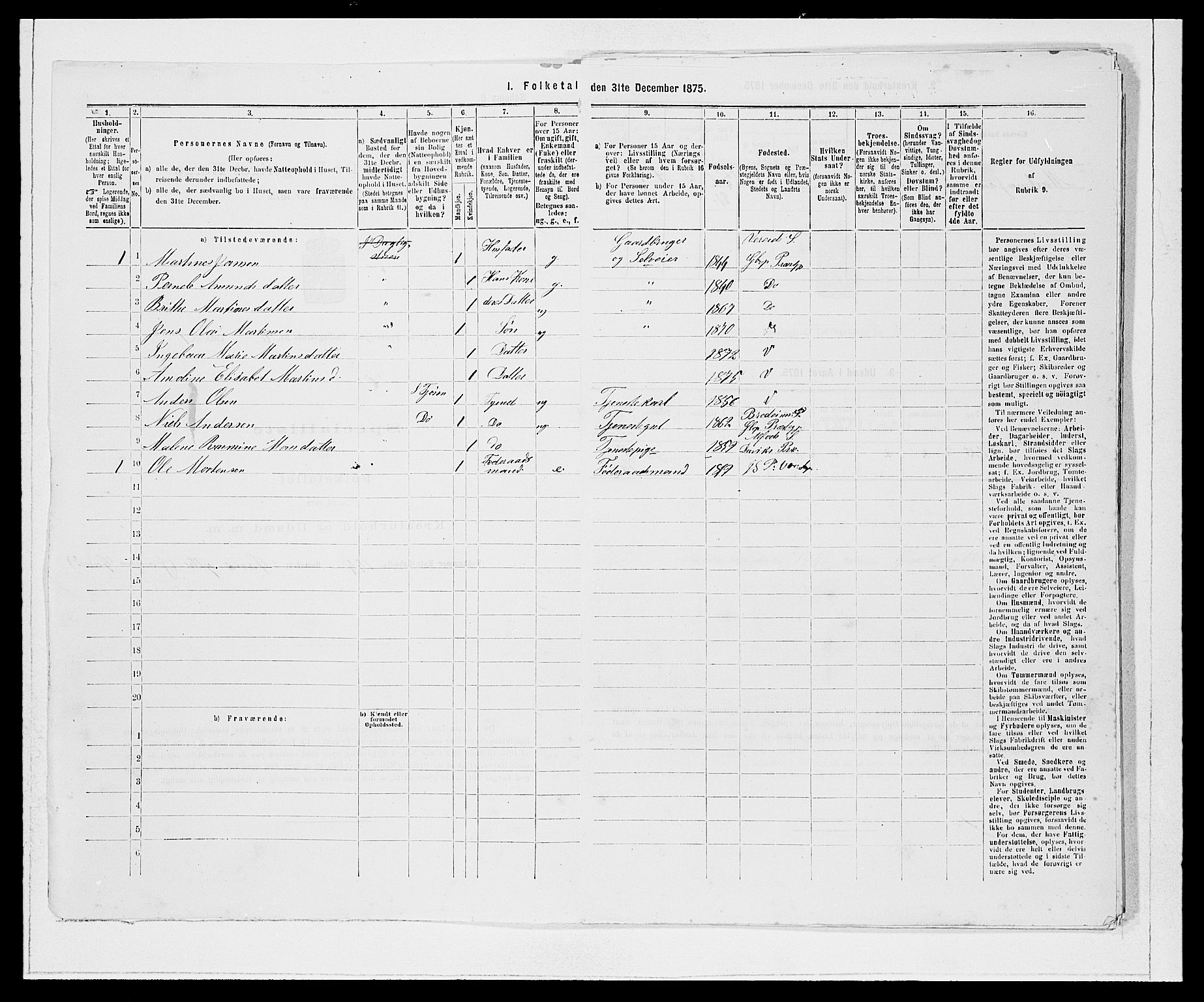 SAB, 1875 Census for 1445P Gloppen, 1875, p. 724