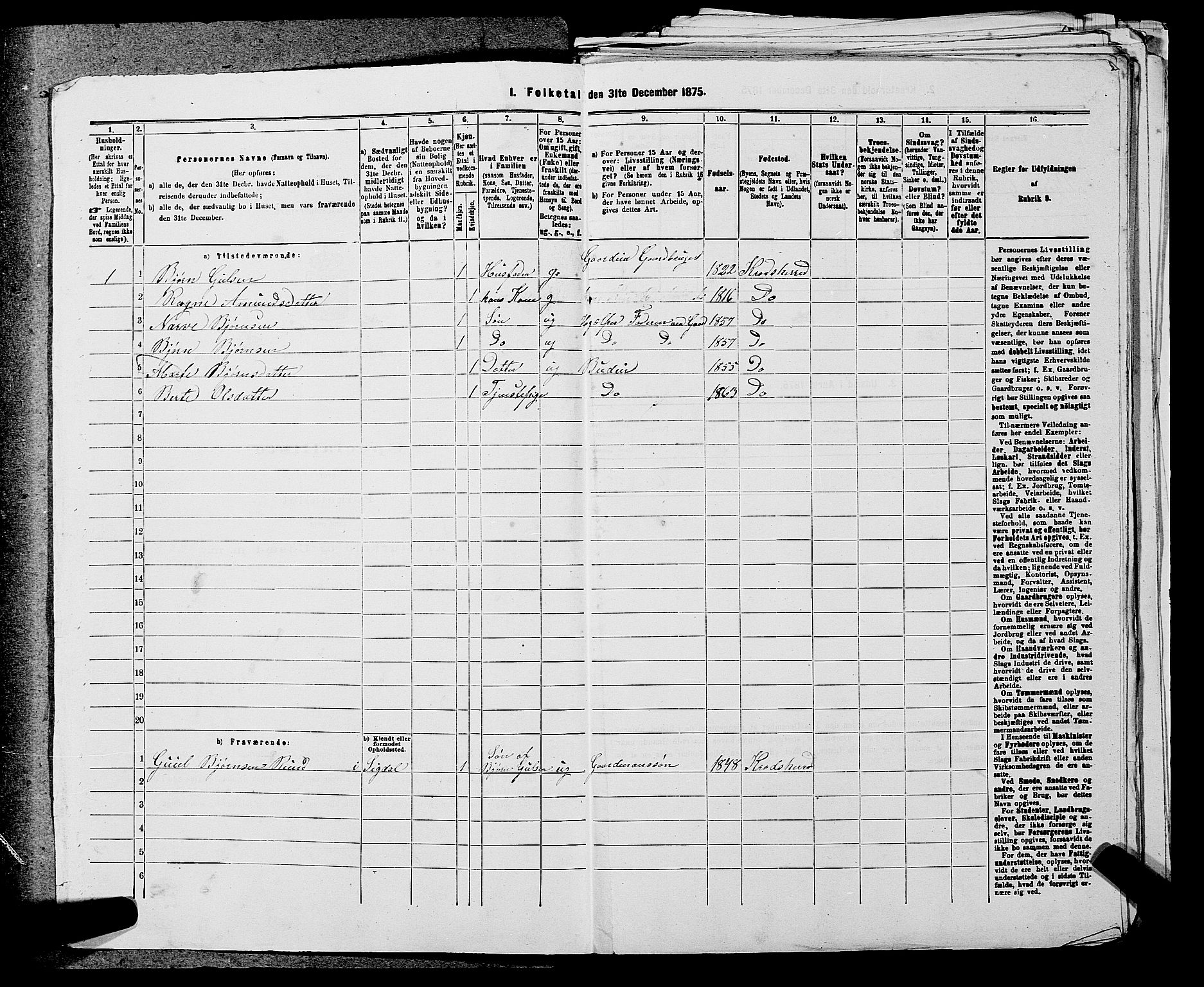 SAKO, 1875 census for 0621P Sigdal, 1875, p. 1482