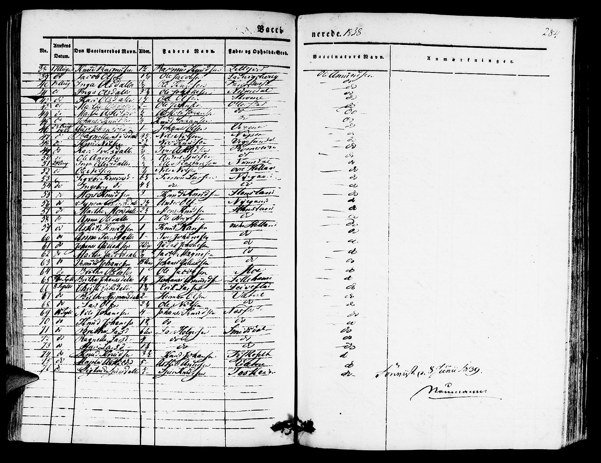 Hosanger sokneprestembete, SAB/A-75801/H/Haa: Parish register (official) no. A 7, 1835-1848, p. 284