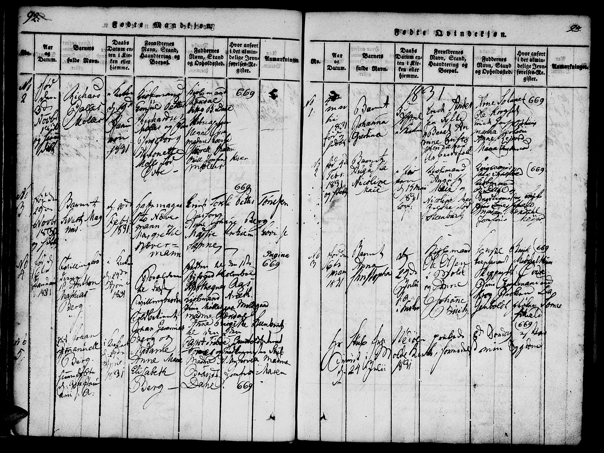 Ministerialprotokoller, klokkerbøker og fødselsregistre - Møre og Romsdal, SAT/A-1454/558/L0688: Parish register (official) no. 558A02, 1818-1843, p. 92-93
