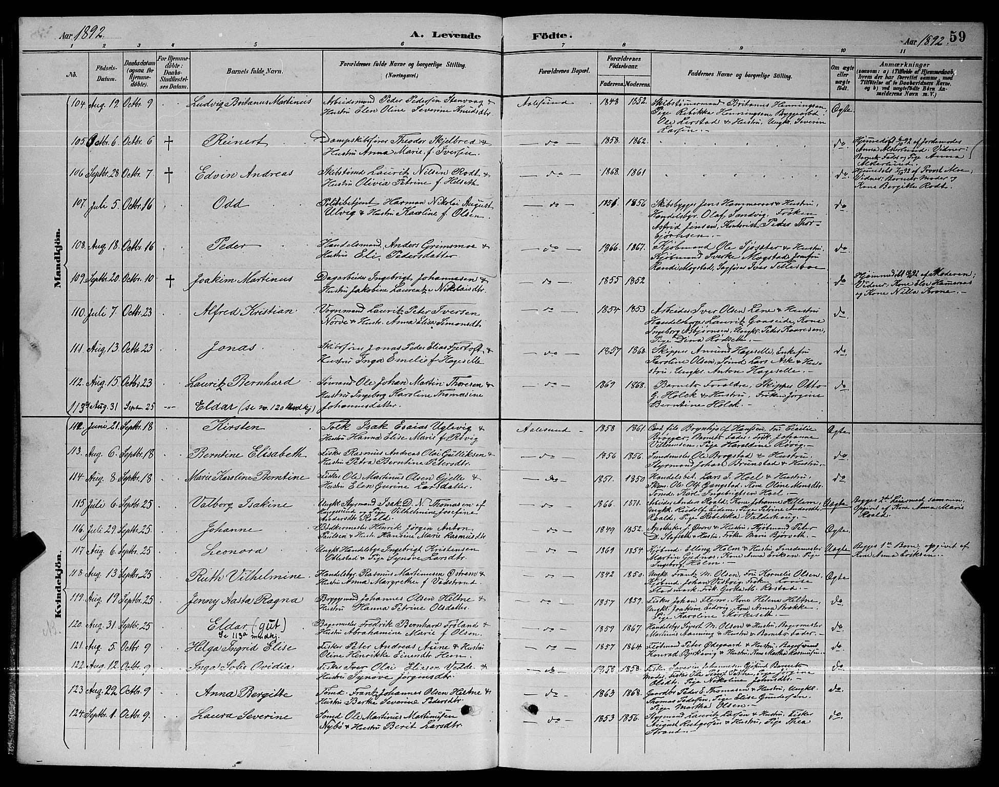 Ministerialprotokoller, klokkerbøker og fødselsregistre - Møre og Romsdal, AV/SAT-A-1454/529/L0467: Parish register (copy) no. 529C04, 1889-1897, p. 59