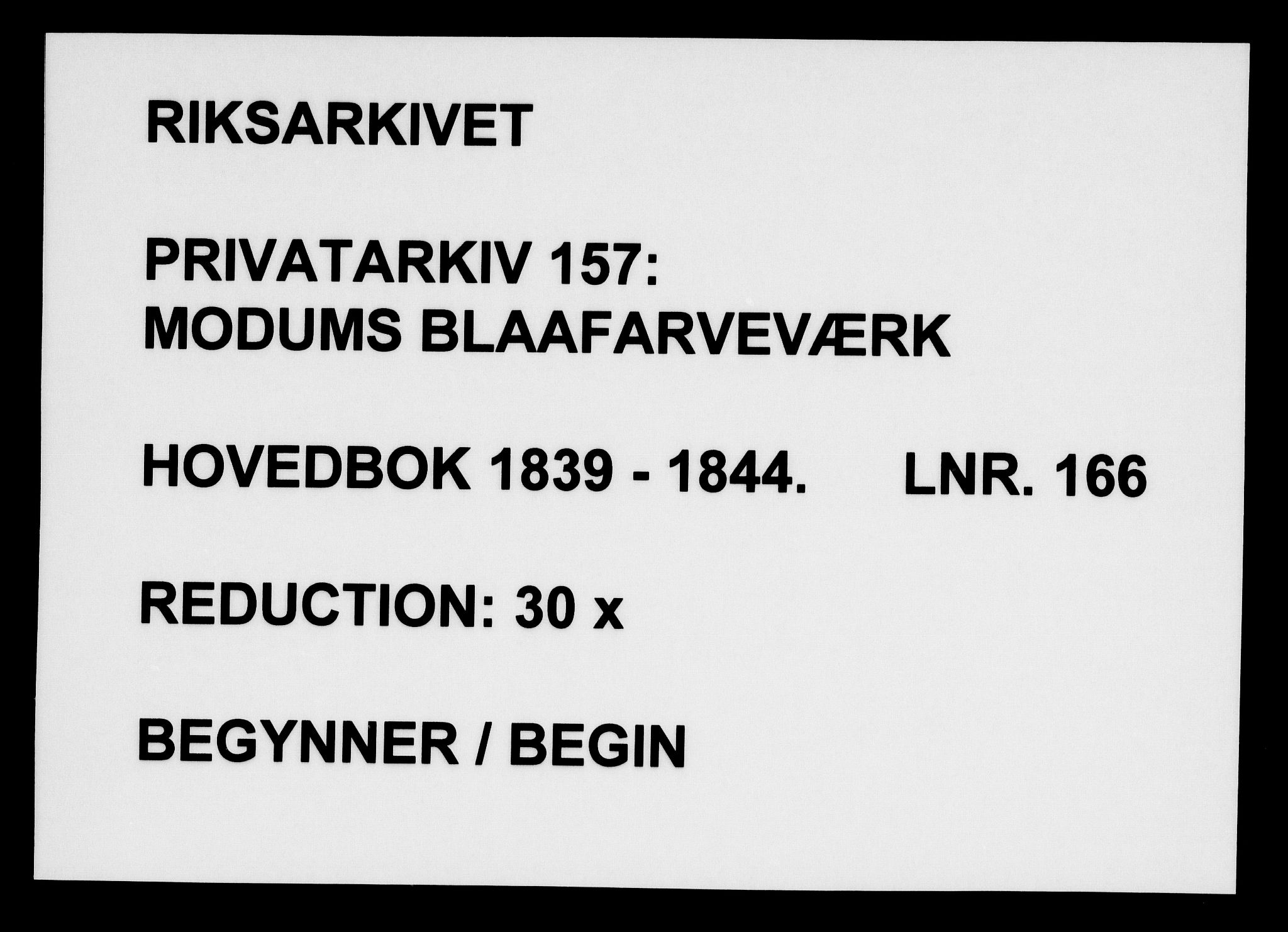 Modums Blaafarveværk, RA/PA-0157/G/Gd/Gda/L0166/0001: -- / Hovedbok, 1839-1844, p. 1