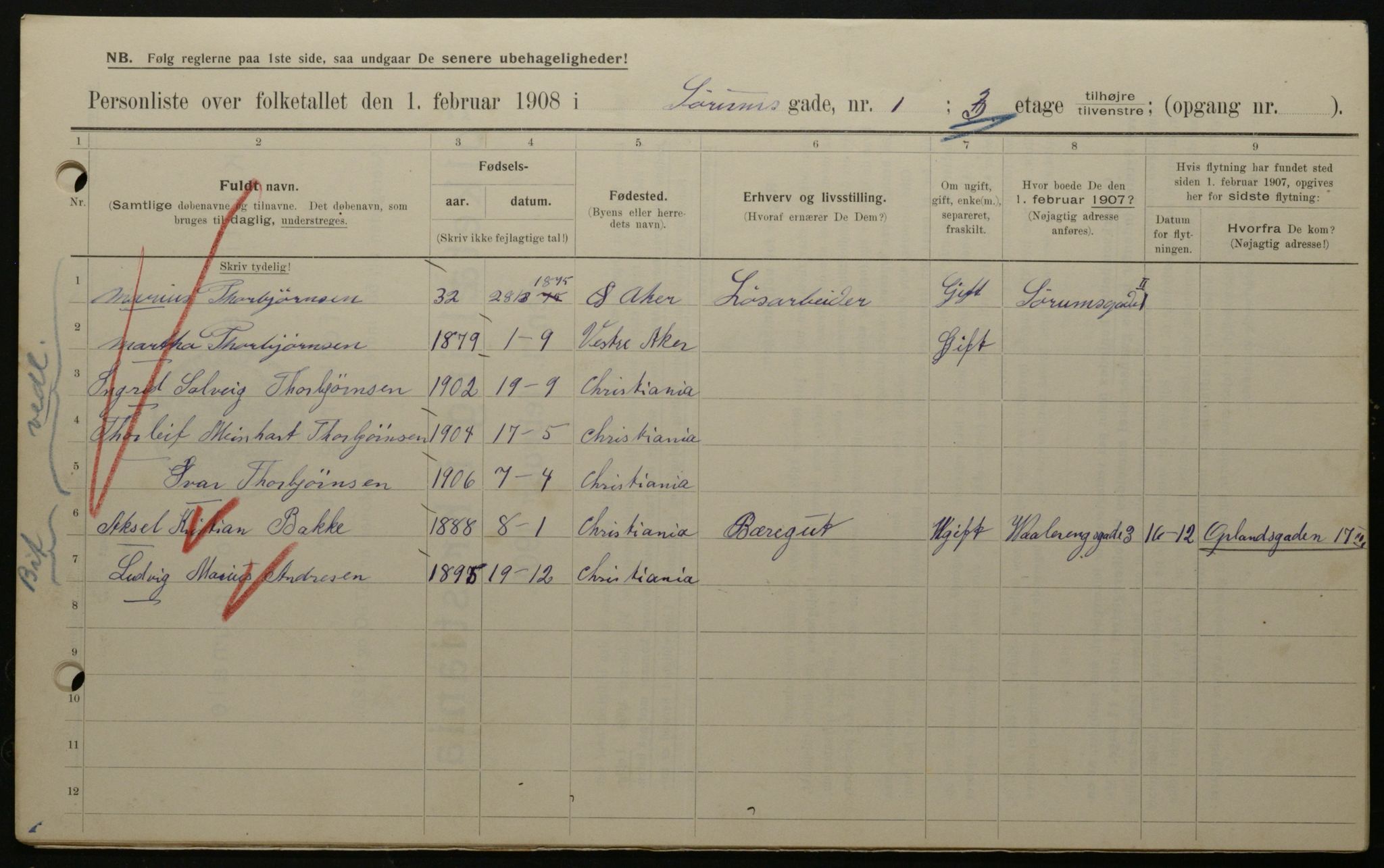 OBA, Municipal Census 1908 for Kristiania, 1908, p. 96057