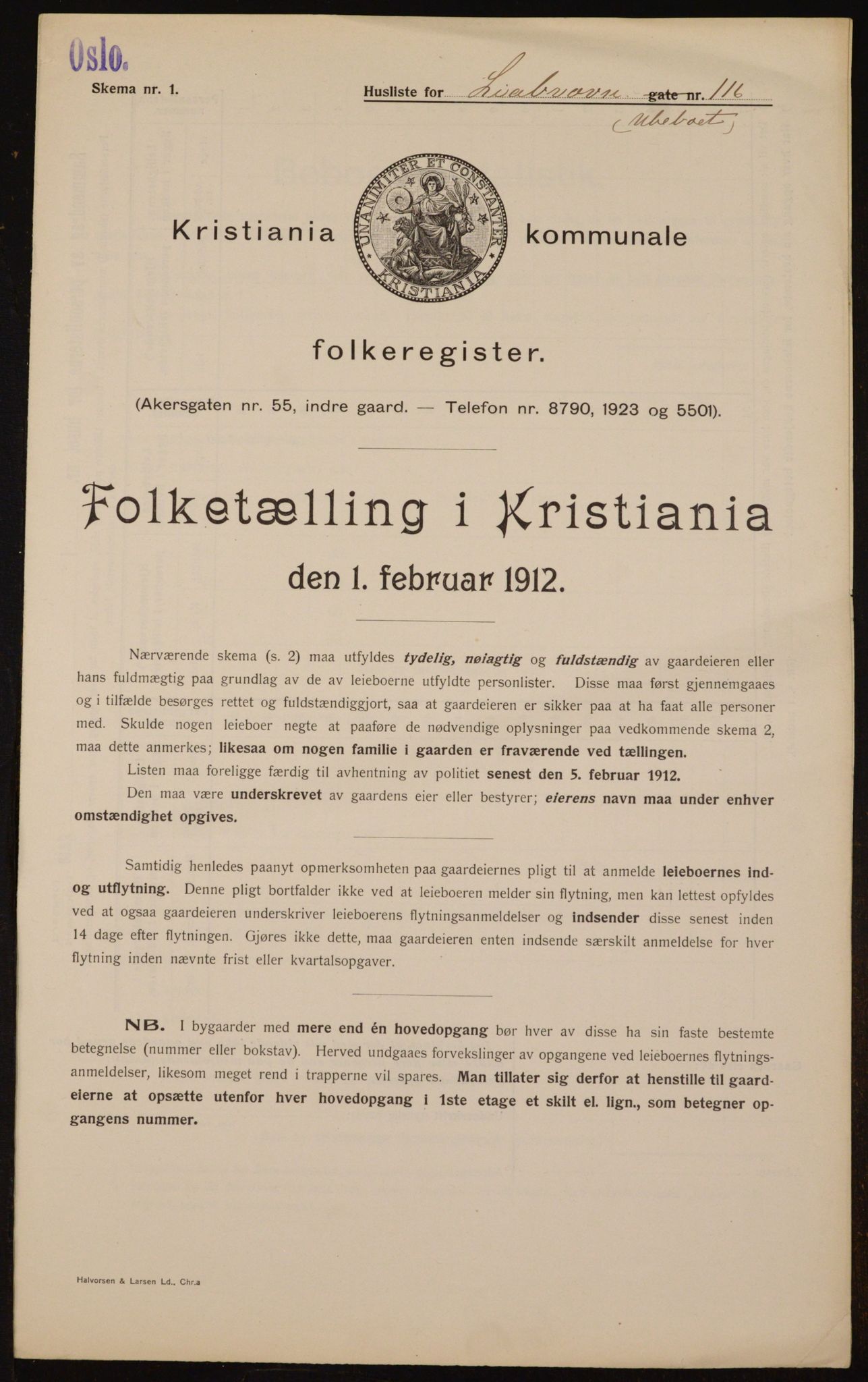 OBA, Municipal Census 1912 for Kristiania, 1912, p. 58584