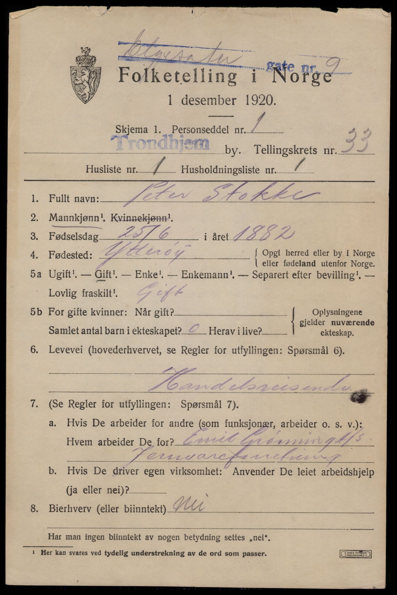 SAT, 1920 census for Trondheim, 1920, p. 78028