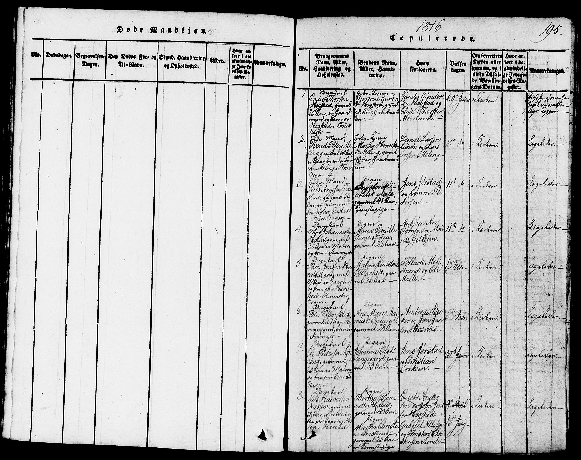 Domkirken sokneprestkontor, SAST/A-101812/001/30/30BB/L0008: Parish register (copy) no. B 8, 1816-1821, p. 195