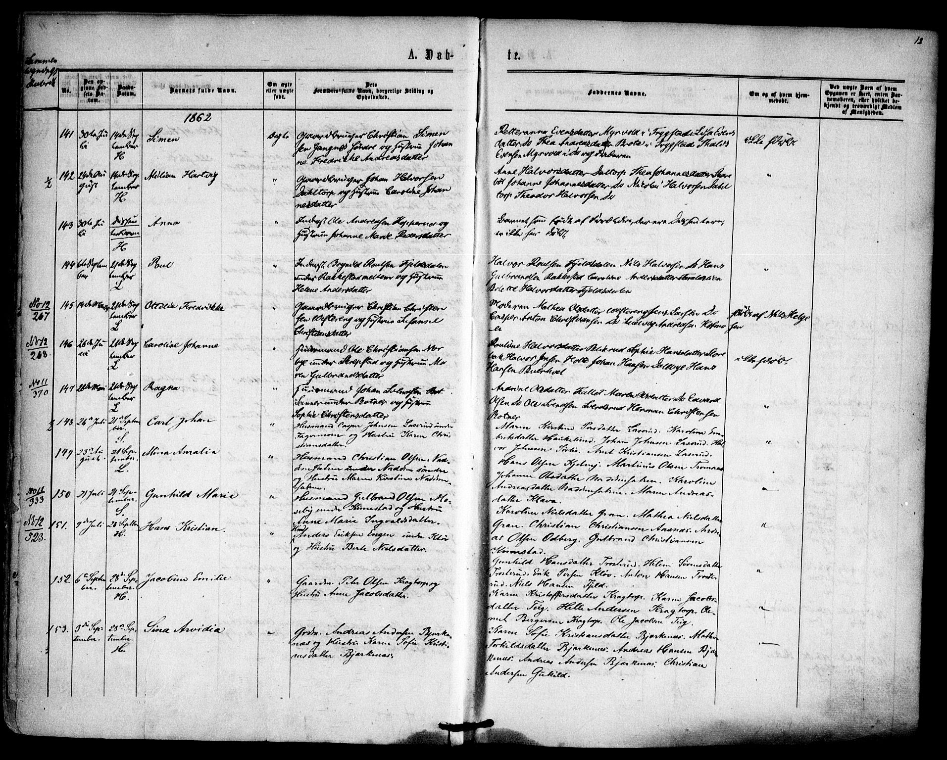 Høland prestekontor Kirkebøker, SAO/A-10346a/F/Fa/L0011: Parish register (official) no. I 11, 1862-1869, p. 12