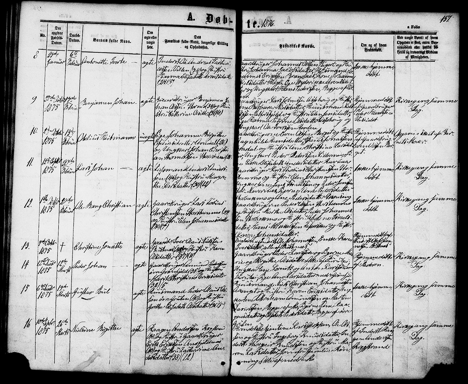Ministerialprotokoller, klokkerbøker og fødselsregistre - Nordland, SAT/A-1459/827/L0393: Parish register (official) no. 827A05, 1863-1883, p. 157