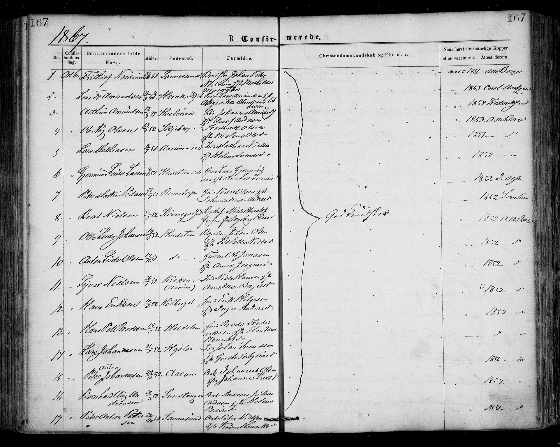 Borge prestekontor Kirkebøker, SAO/A-10903/F/Fa/L0006: Parish register (official) no. I 6, 1861-1874, p. 167